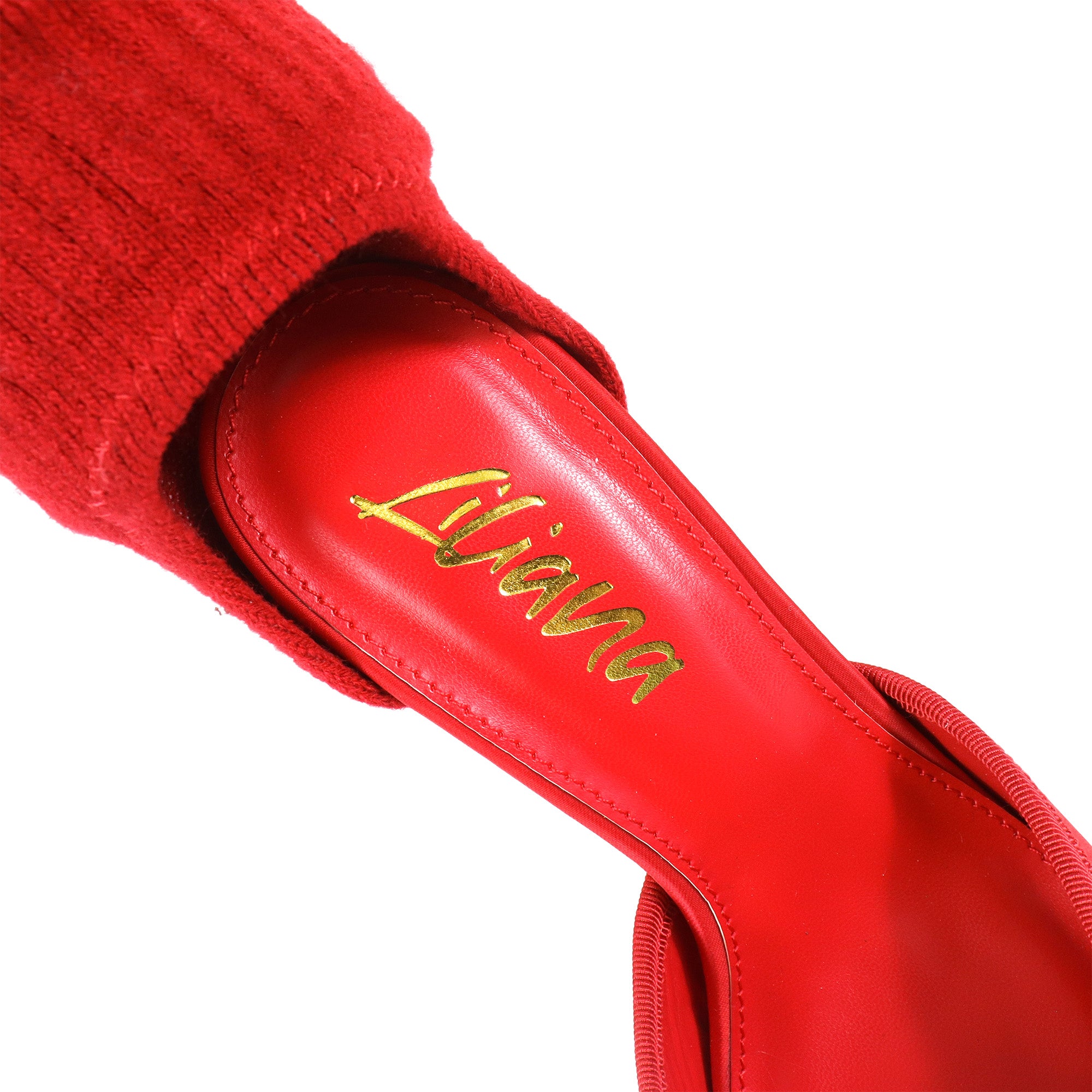 ITZA-2 POINTE TOE KNEE HIGH SOCK PUMP W/ STILETTO HEEL RED