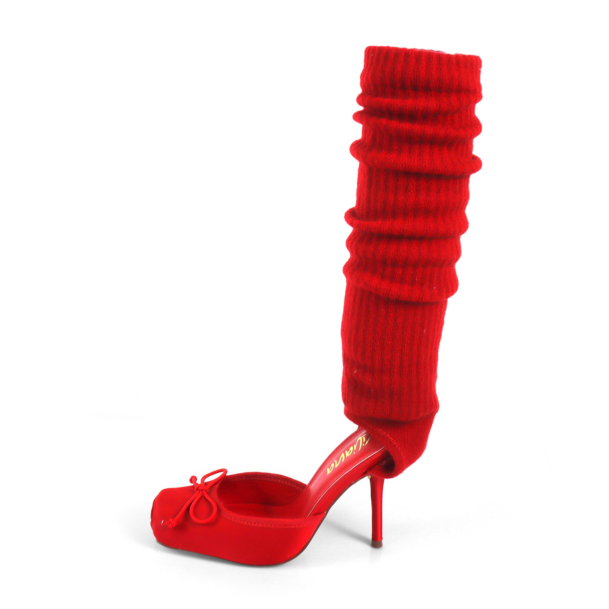 ITZA-2 POINTE TOE KNEE HIGH SOCK PUMP W/ STILETTO HEEL RED
