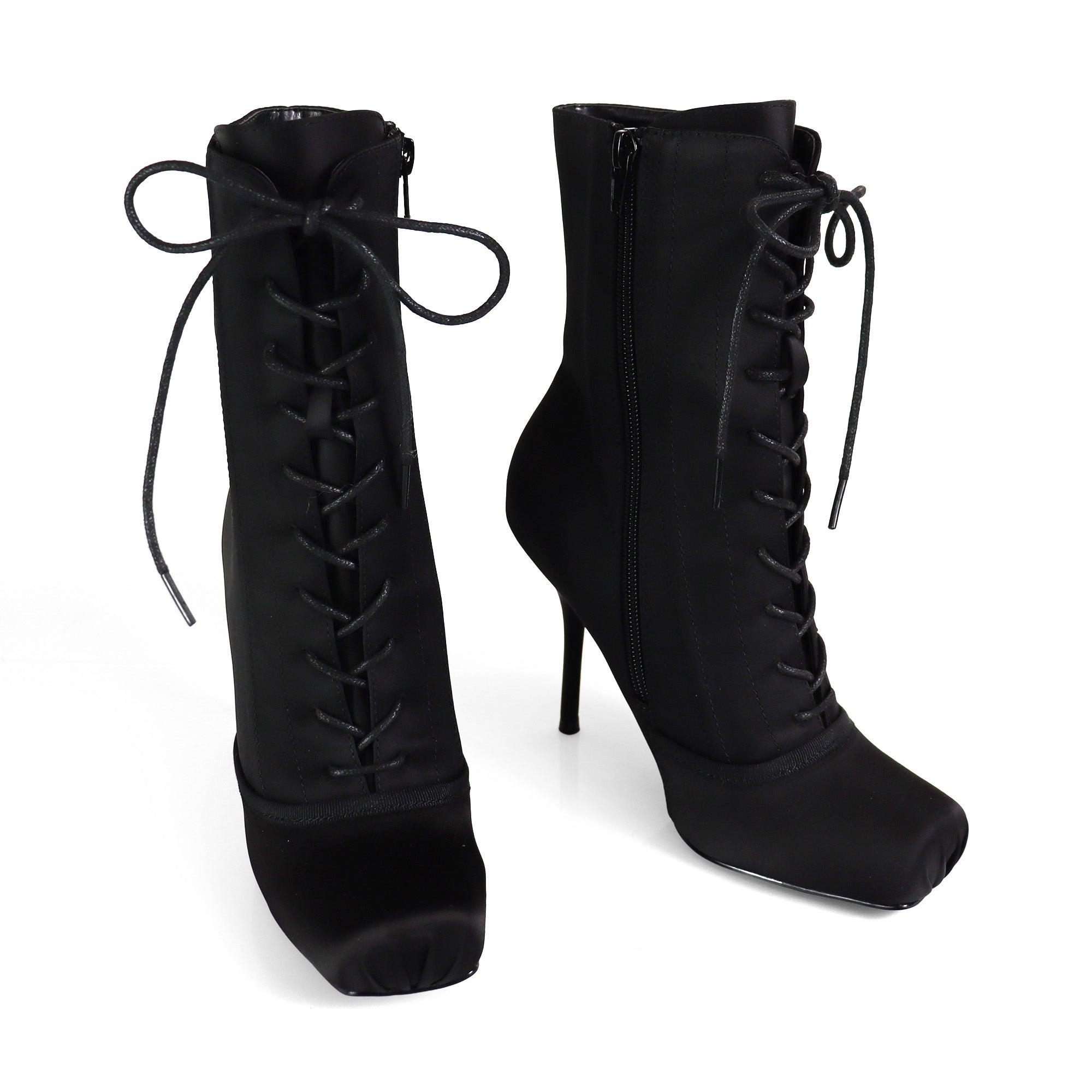 ITZA-5 BALLERINA LACE UP BOOTIES WITH/ STILETTO HEEL BLACK
