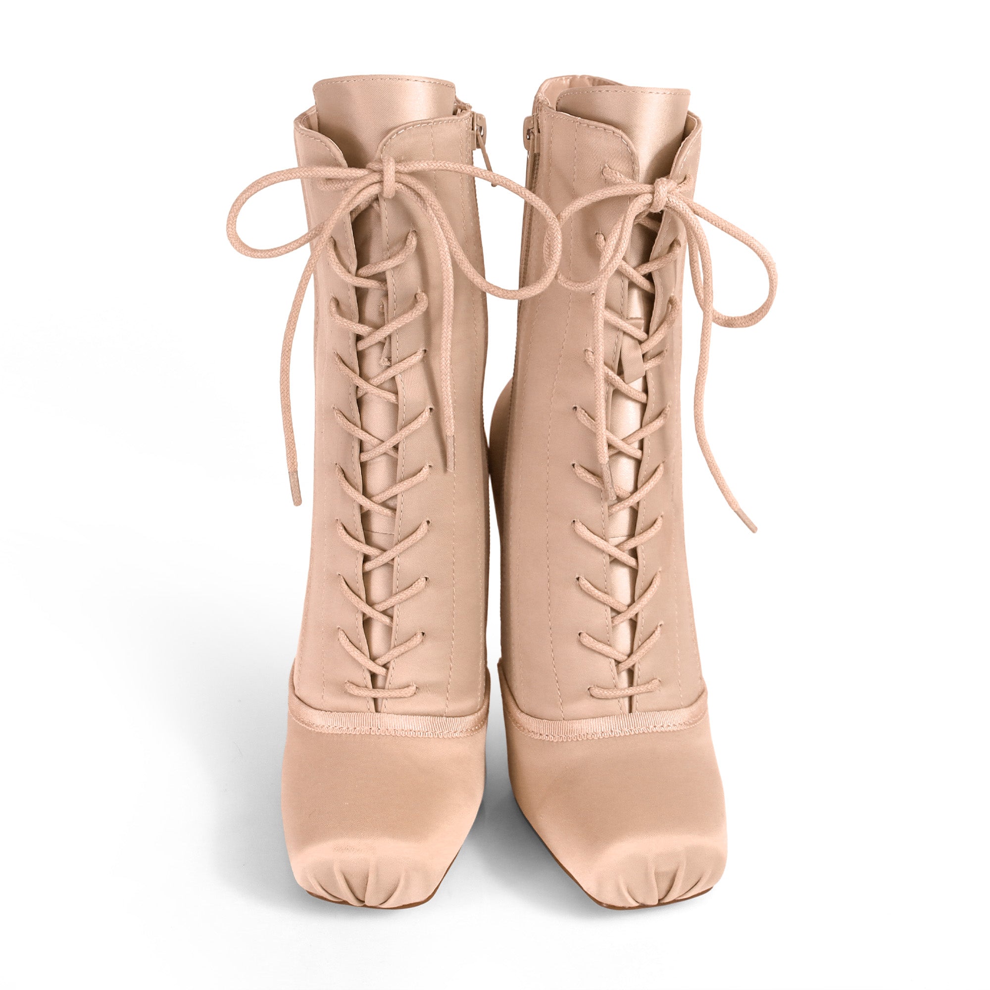 ITZA-5 BALLERINA LACE UP BOOTIES WITH/ STILETTO HEEL NUDE