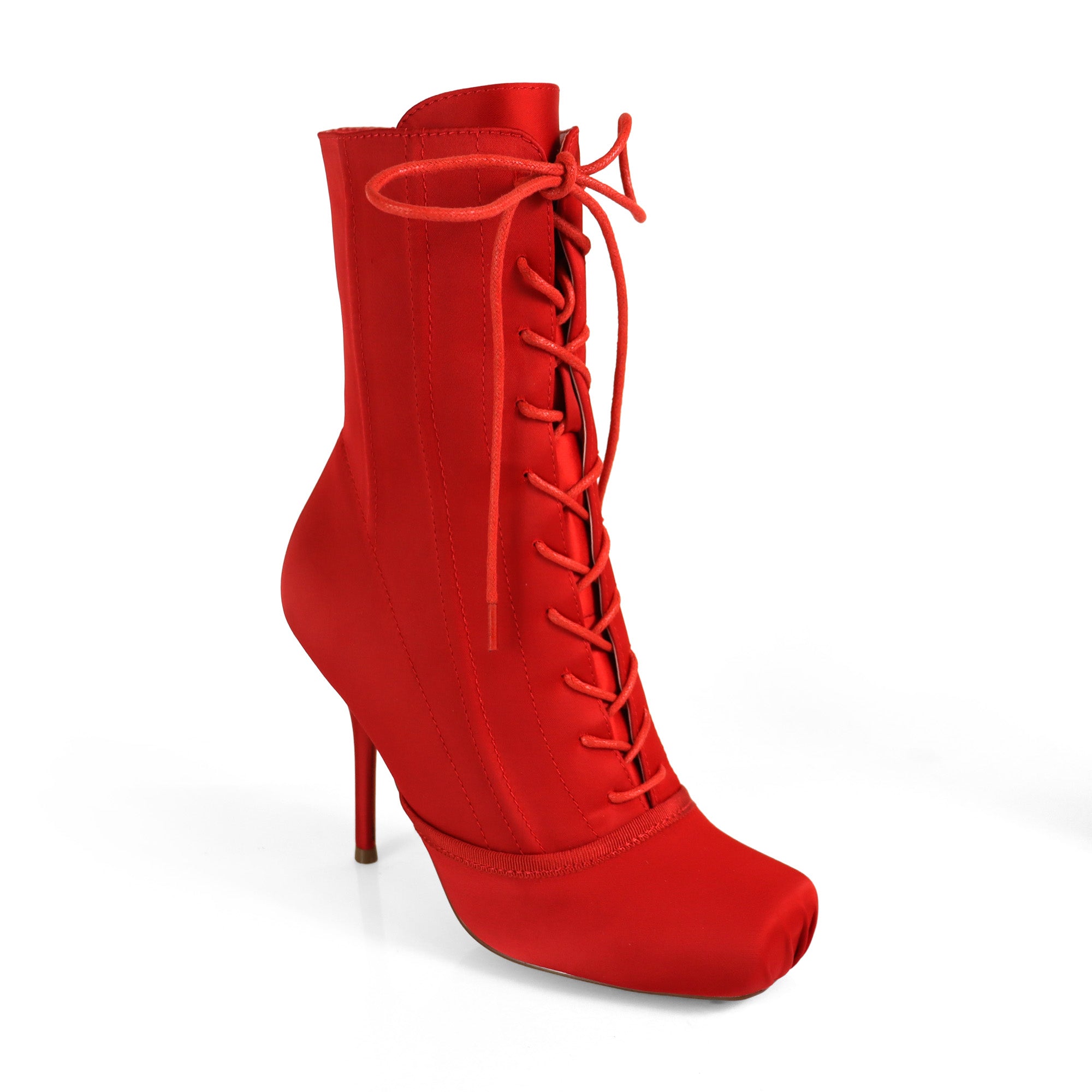 ITZA-5 BALLERINA LACE UP BOOTIES WITH/ STILETTO HEEL RED