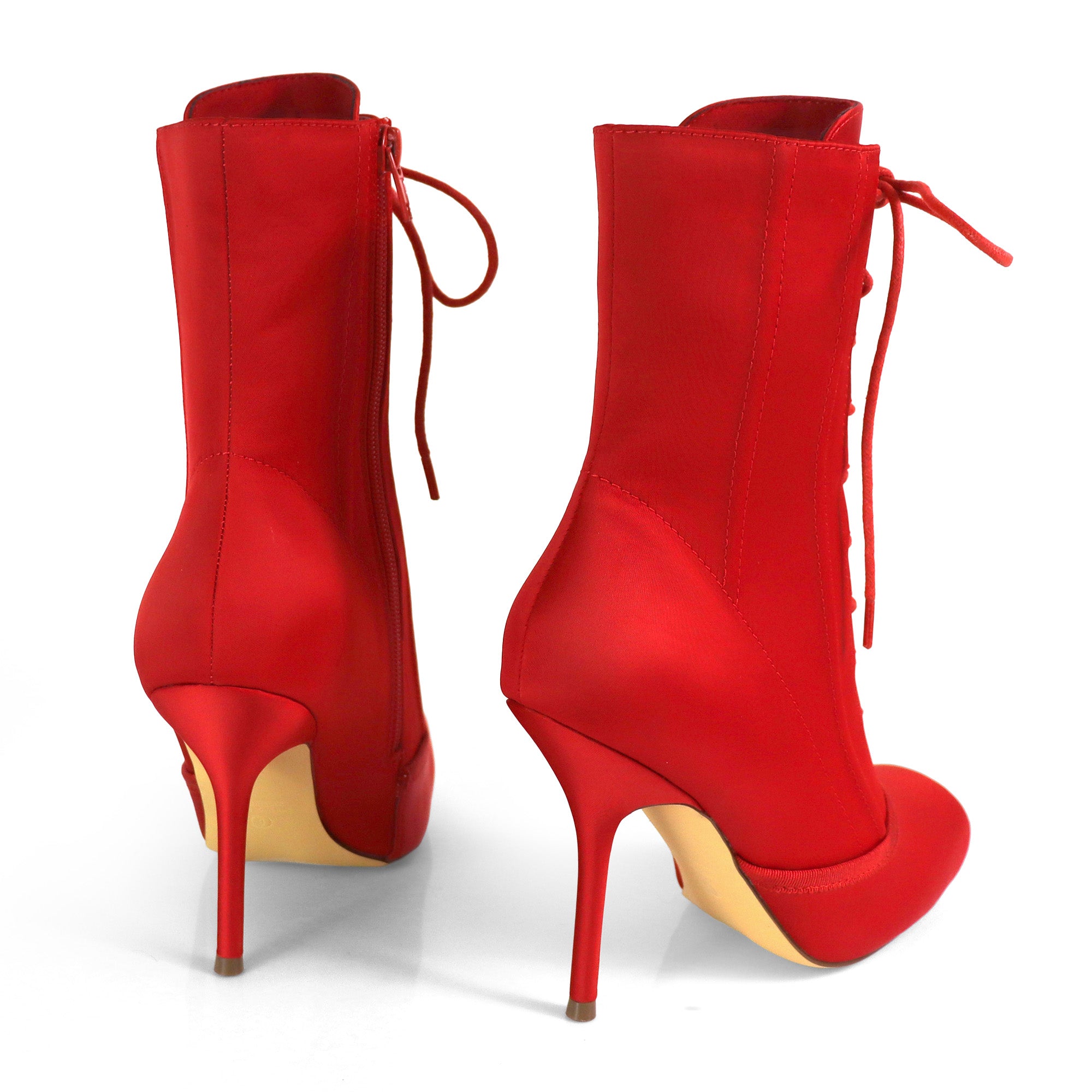 ITZA-5 BALLERINA LACE UP BOOTIES WITH/ STILETTO HEEL RED