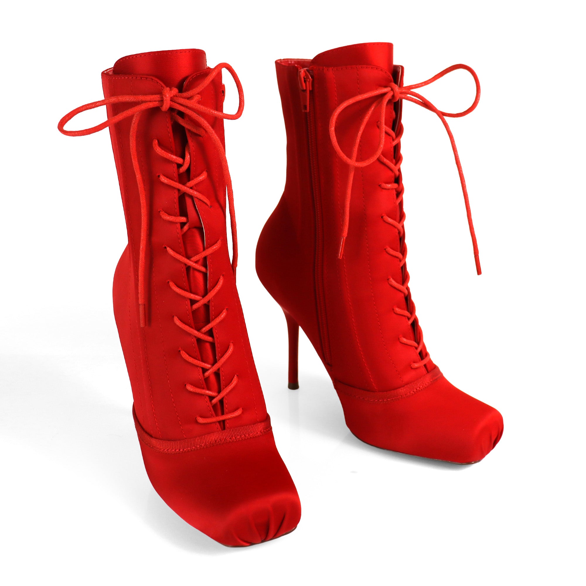 ITZA-5 BALLERINA LACE UP BOOTIES WITH/ STILETTO HEEL RED