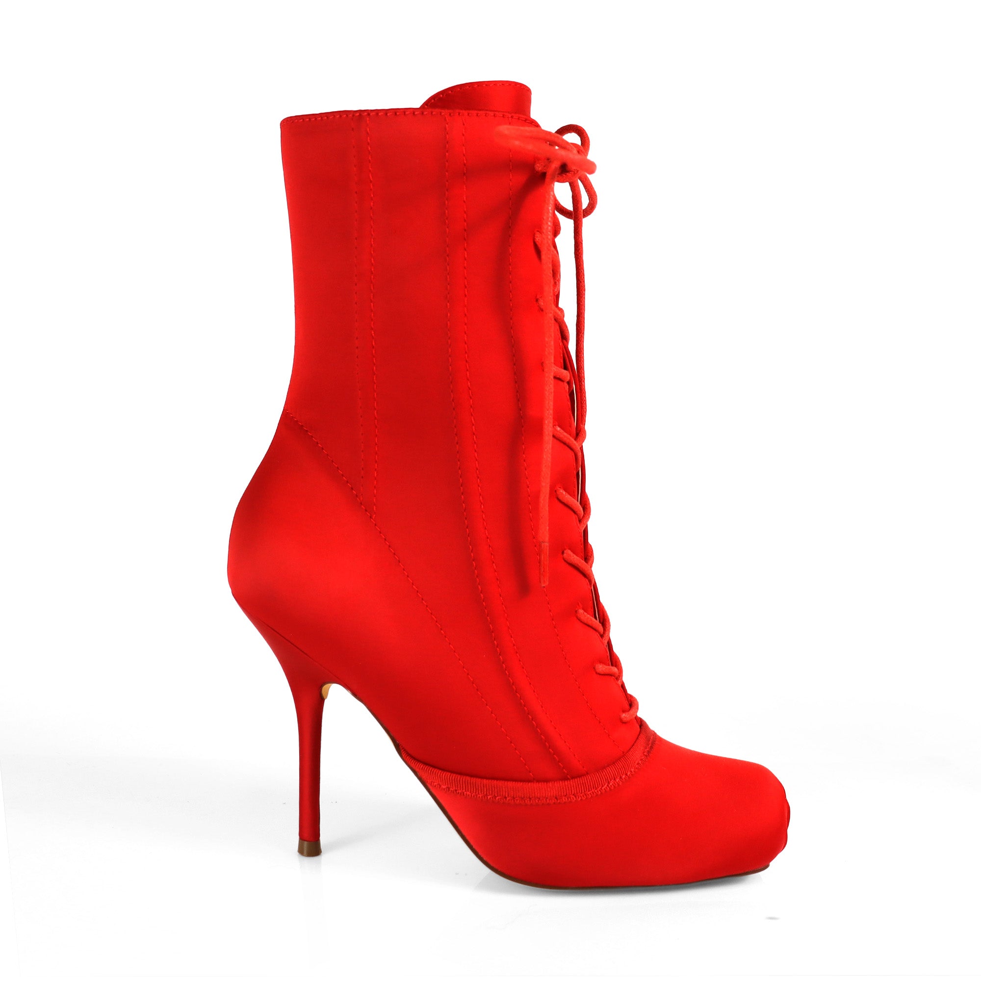ITZA-5 BALLERINA LACE UP BOOTIES WITH/ STILETTO HEEL RED