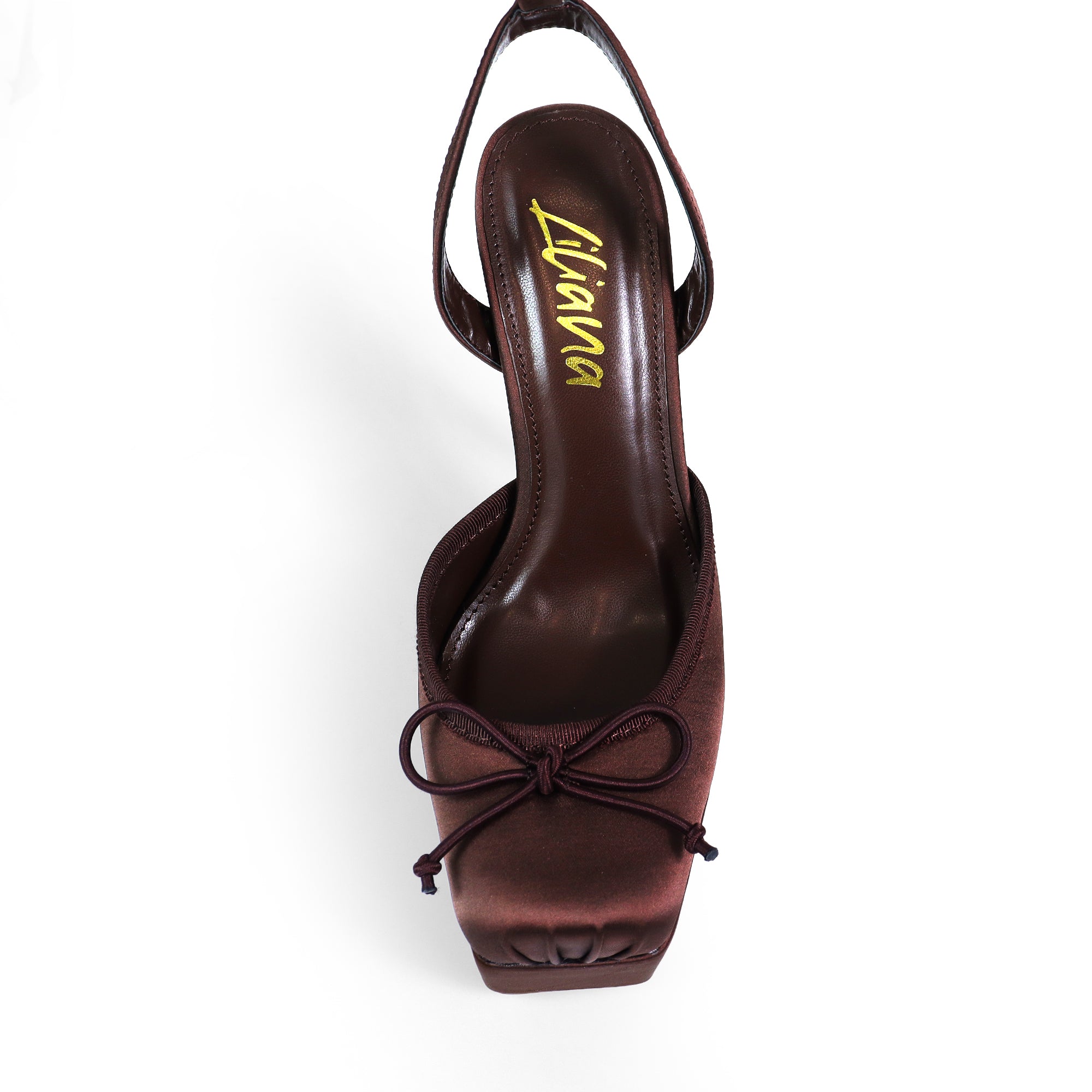 ITZY-5 BALLERINA TOE SATIN PLATFORM ANKLE STRAP W/ HEEL BROWN