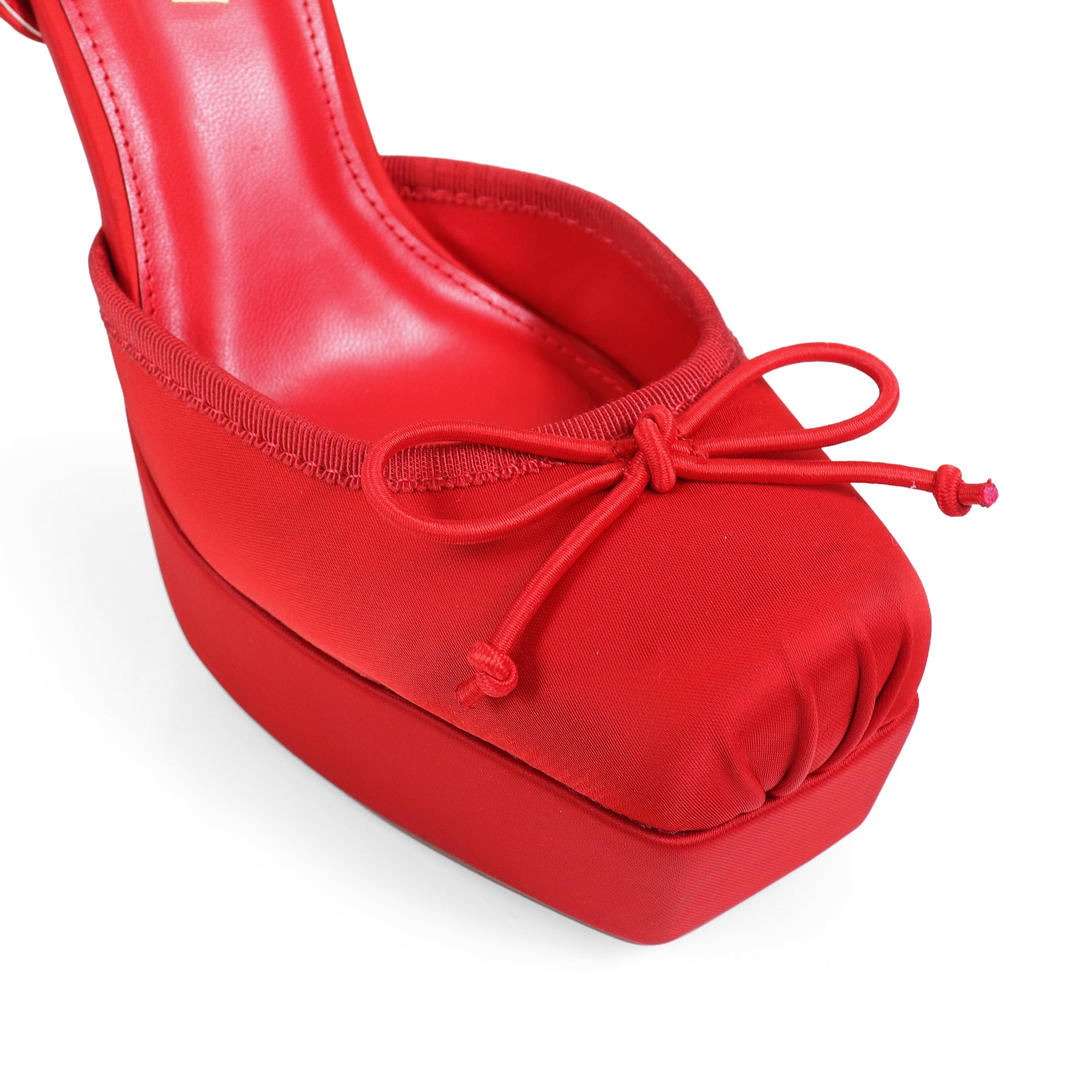 ITZY-5 BALLERINA TOE SATIN PLATFORM ANKLE STRAP W/ HEEL RED
