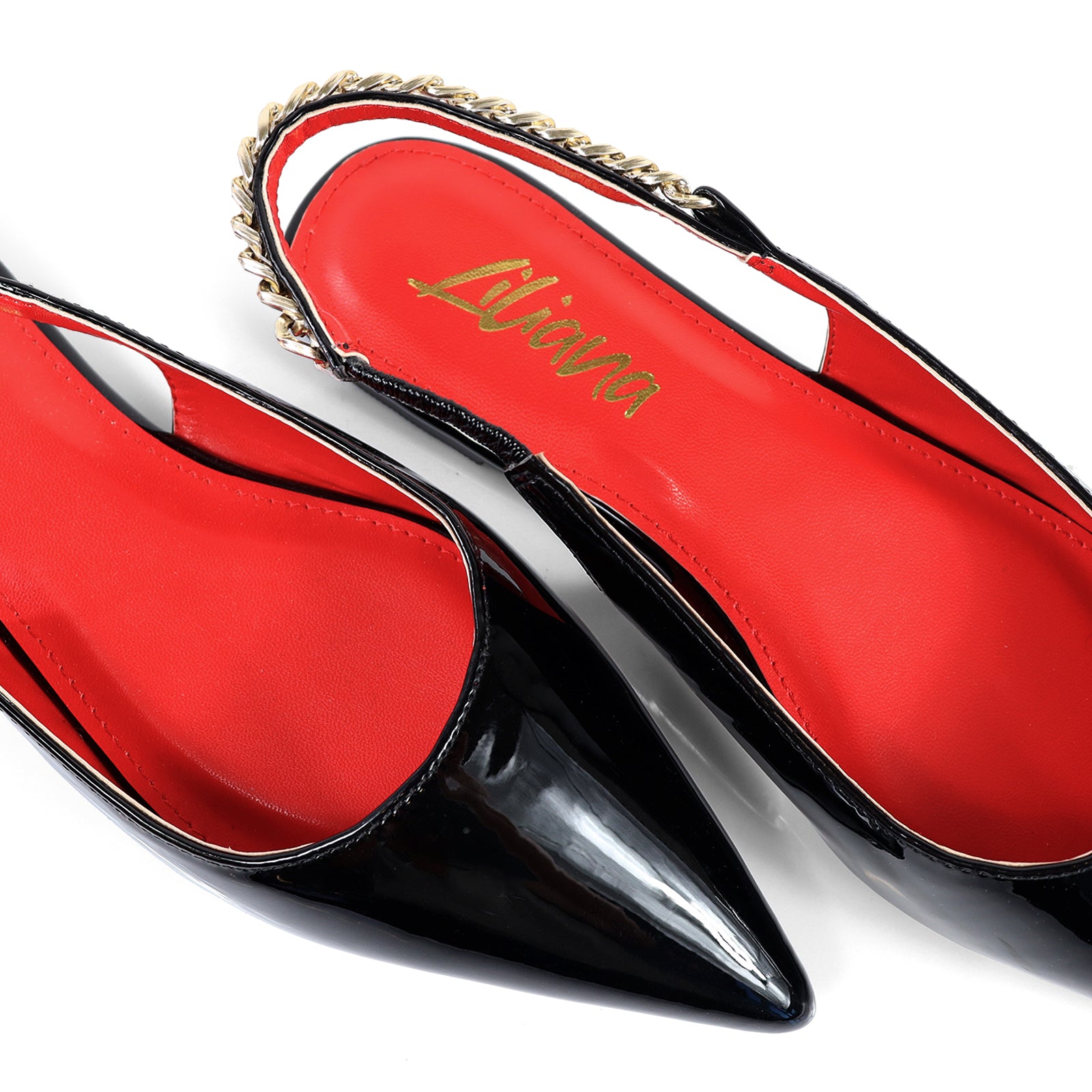IVY-78 POINTED TOE  PATEND FLATS W/ CHAIN BLACK