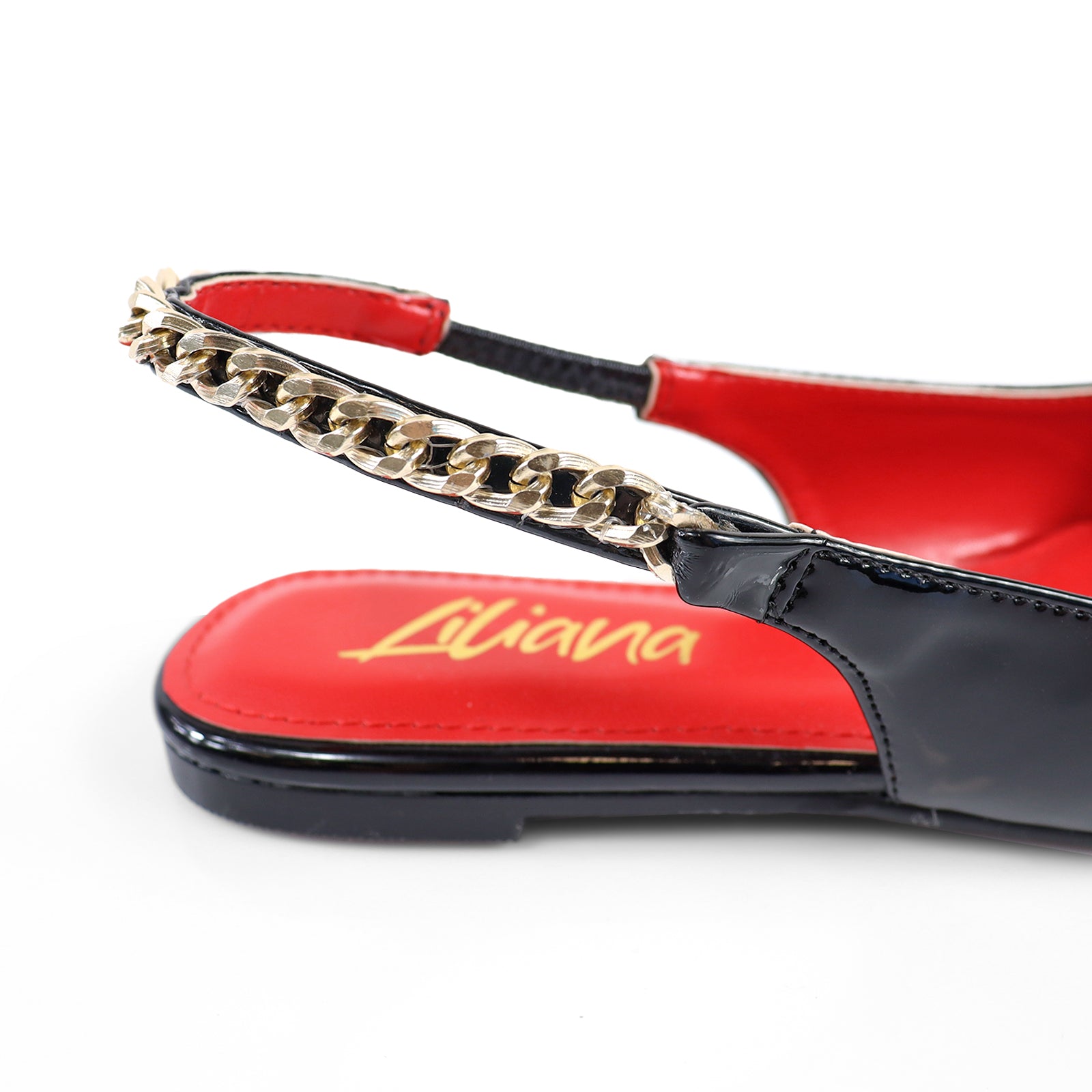 IVY-78 POINTED TOE  PATEND FLATS W/ CHAIN BLACK
