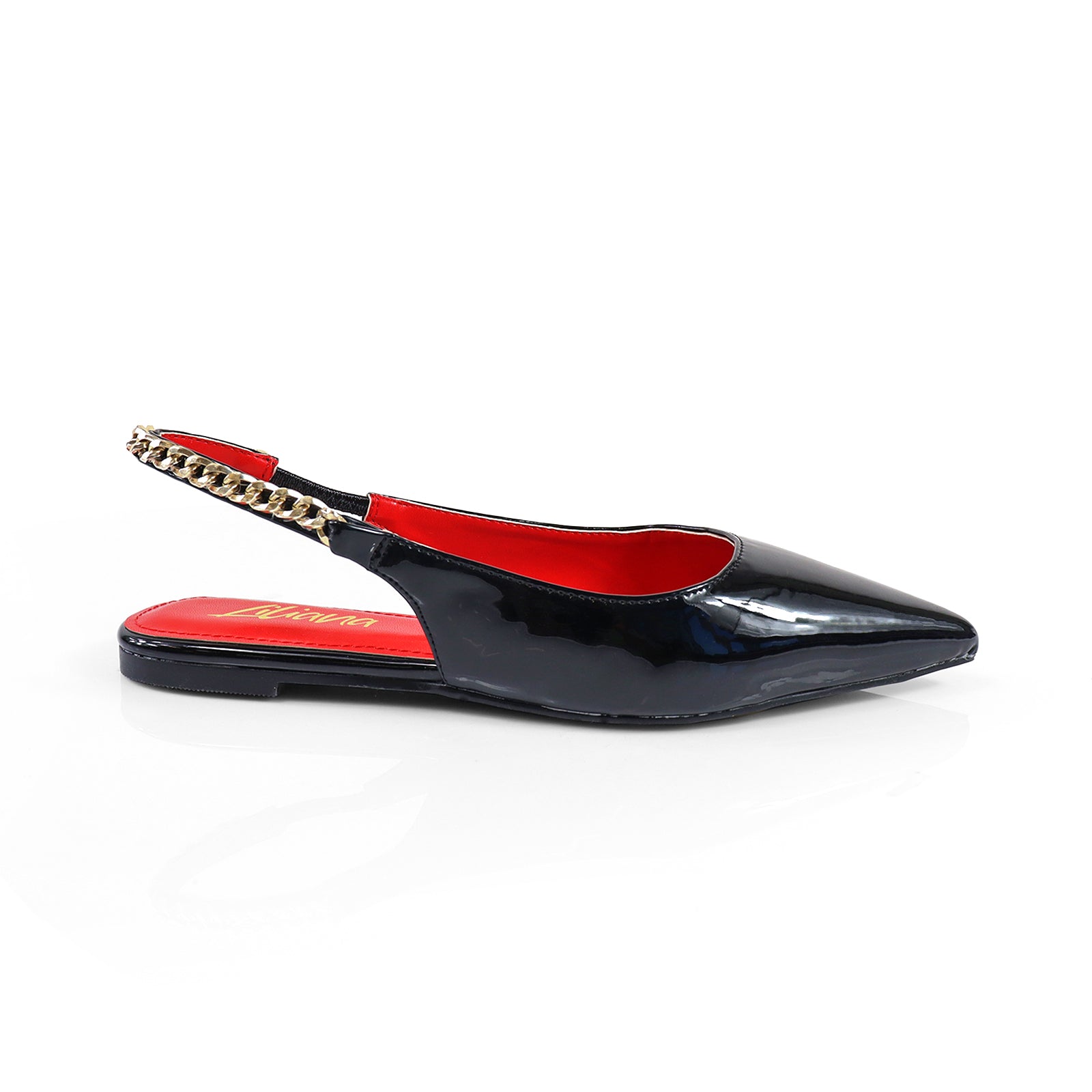 IVY-78 POINTED TOE  PATEND FLATS W/ CHAIN BLACK