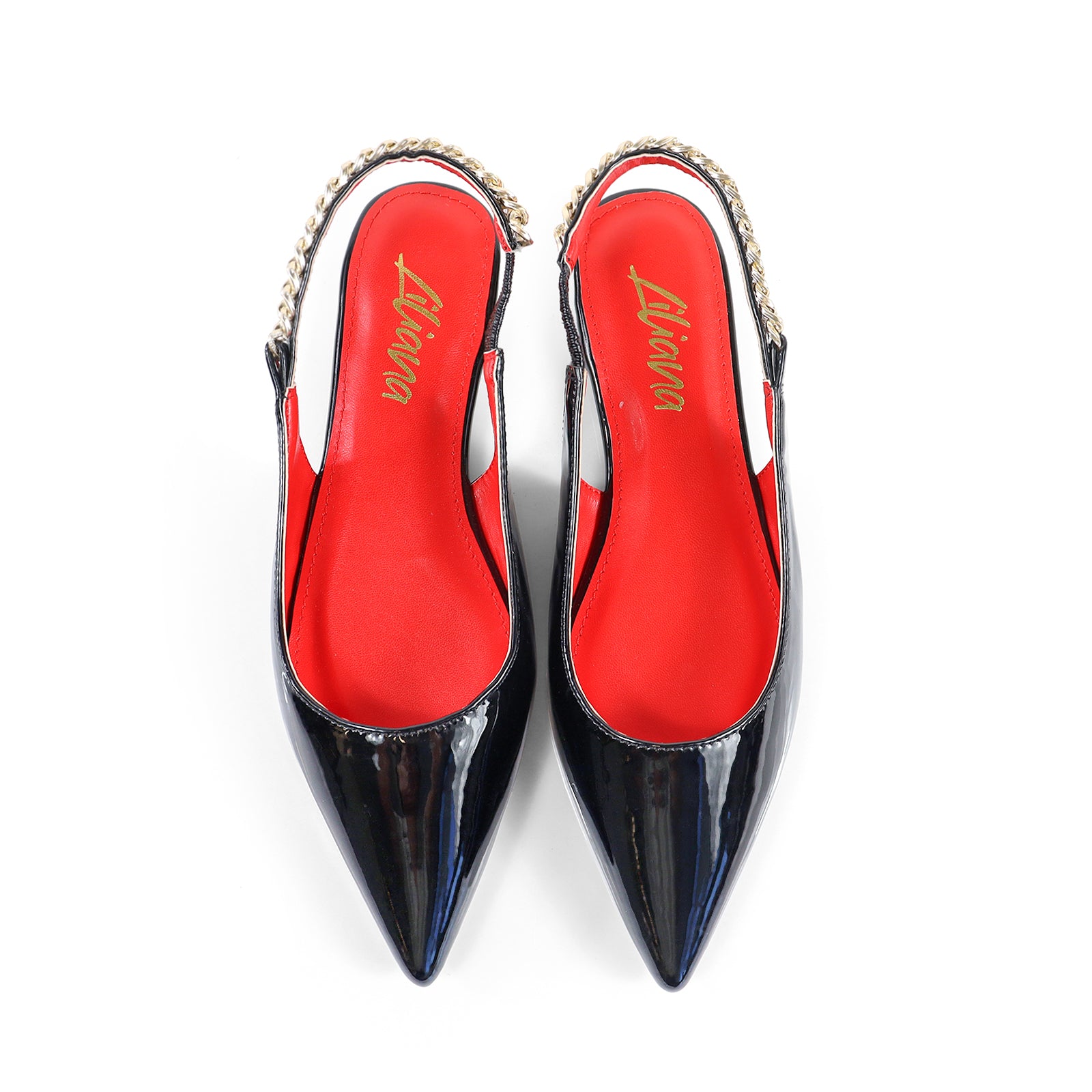 IVY-78 POINTED TOE  PATEND FLATS W/ CHAIN BLACK