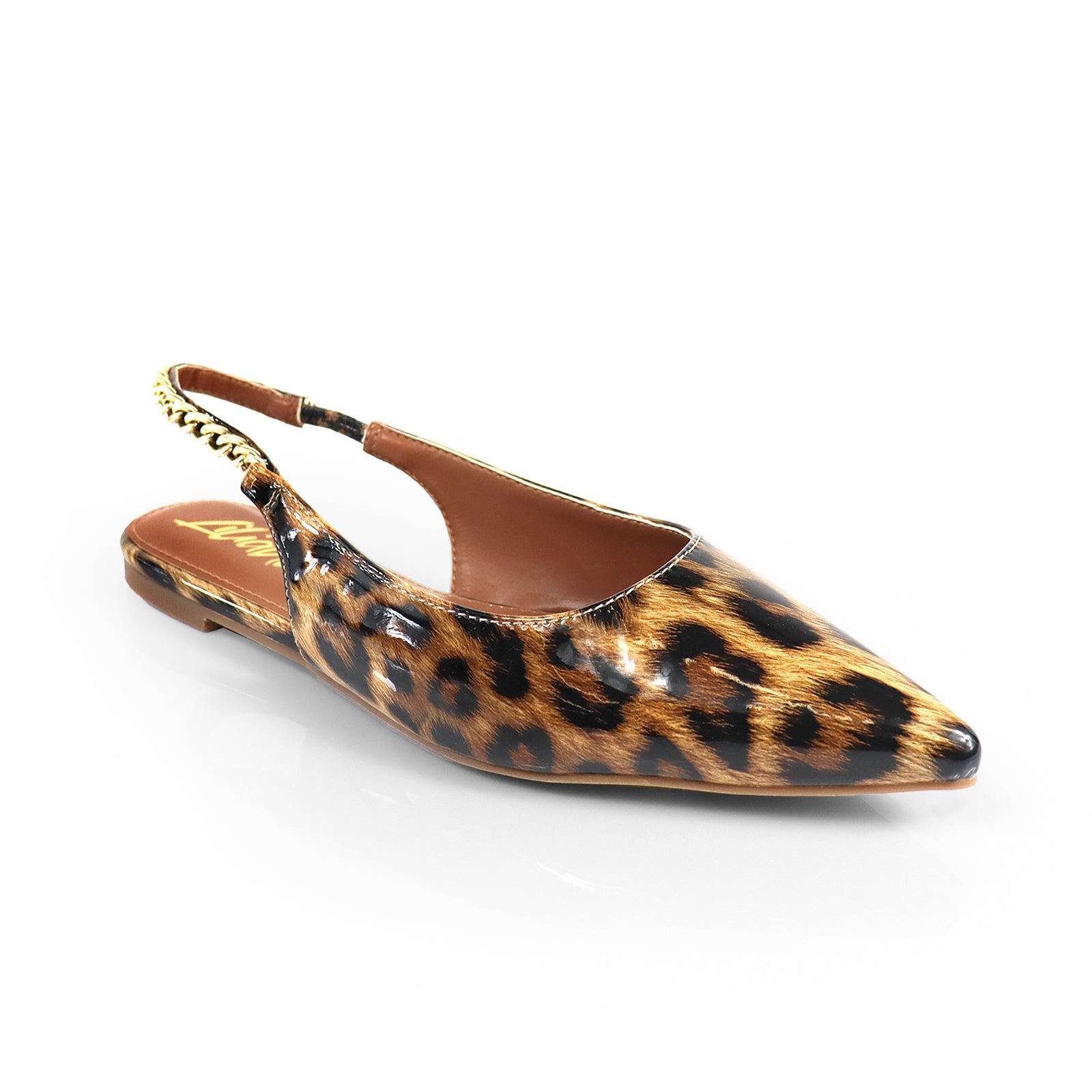IVY-78 POINTED TOE  PATEND FLATS W/ CHAIN LEOPARD