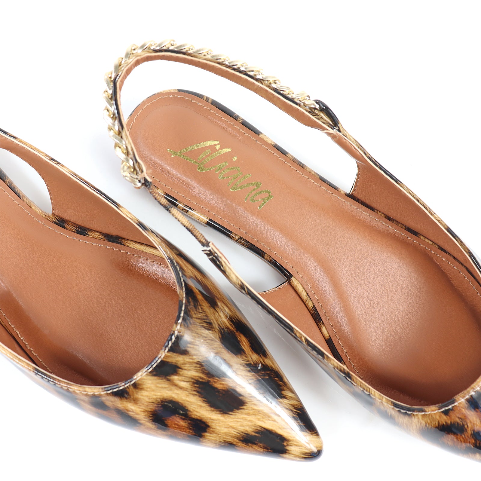 IVY-78 POINTED TOE  PATEND FLATS W/ CHAIN LEOPARD