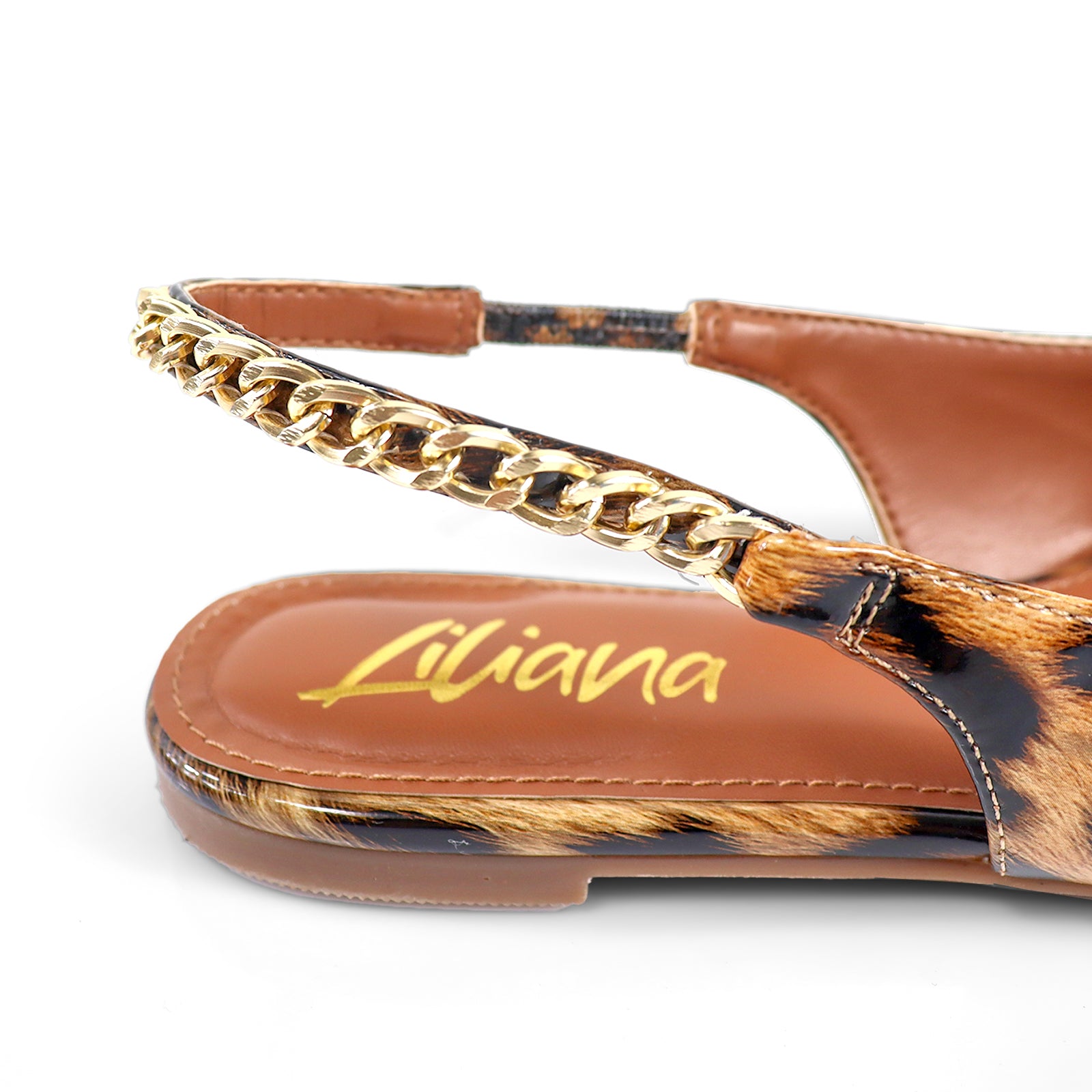 IVY-78 POINTED TOE  PATEND FLATS W/ CHAIN LEOPARD