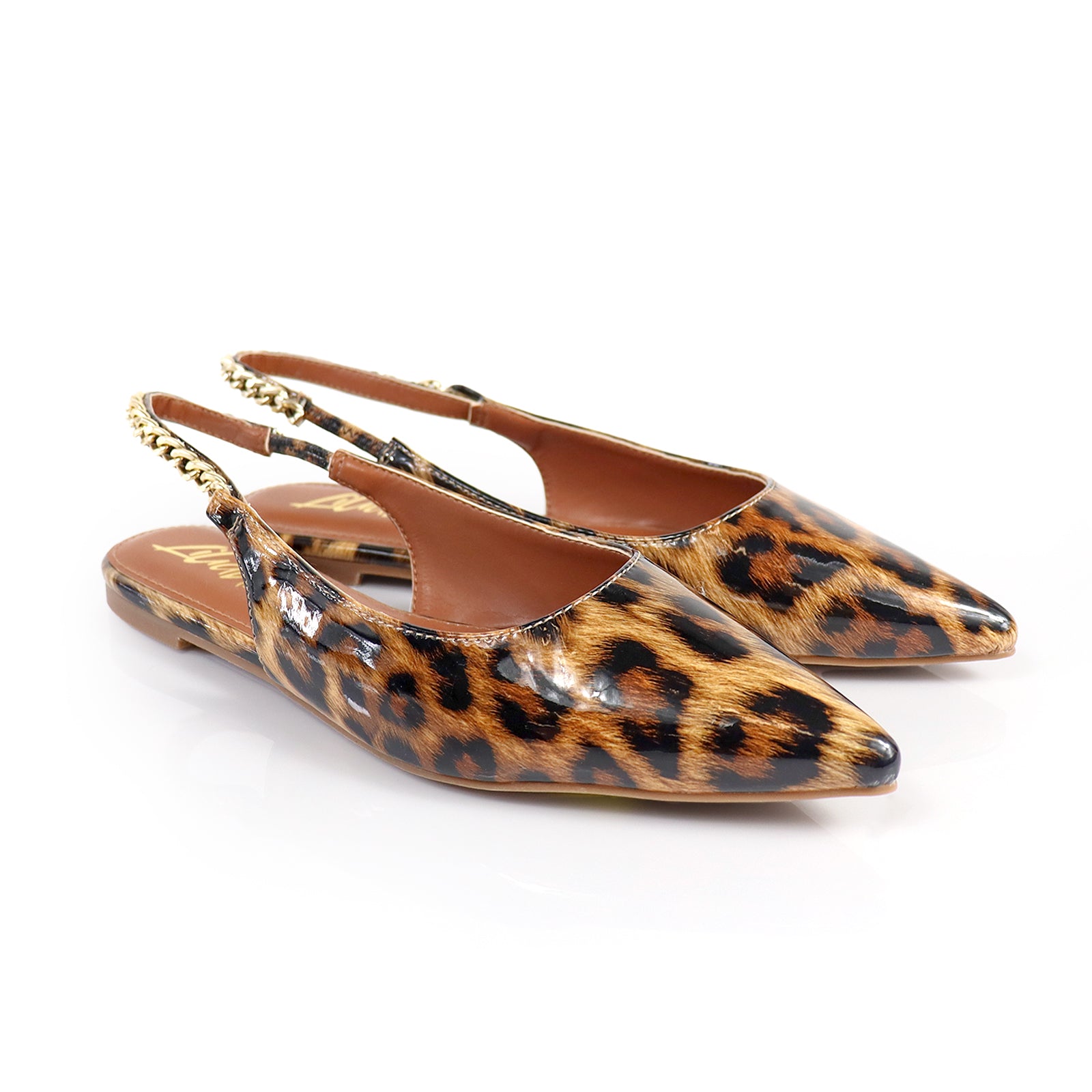 IVY-78 POINTED TOE  PATEND FLATS W/ CHAIN LEOPARD