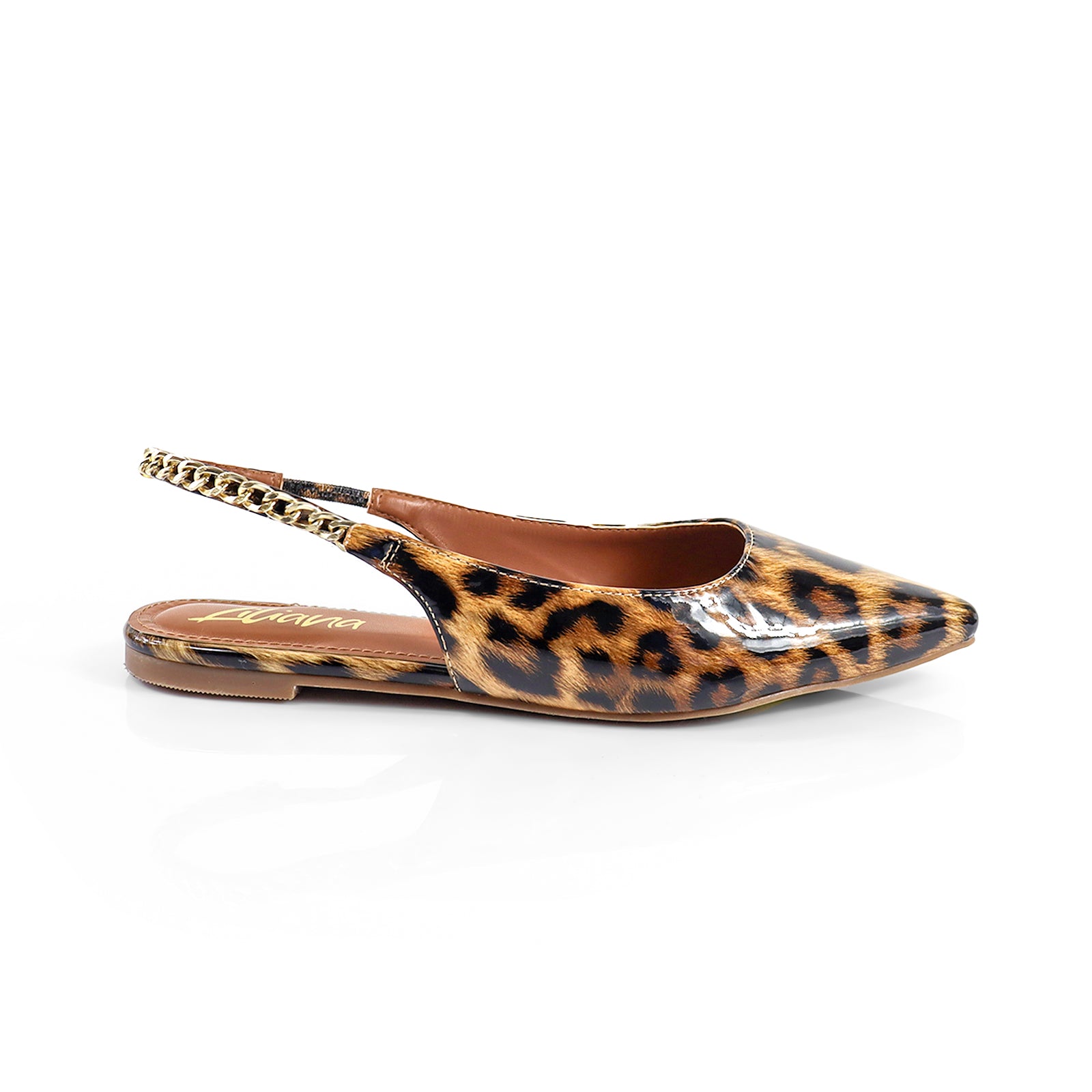 IVY-78 POINTED TOE  PATEND FLATS W/ CHAIN LEOPARD