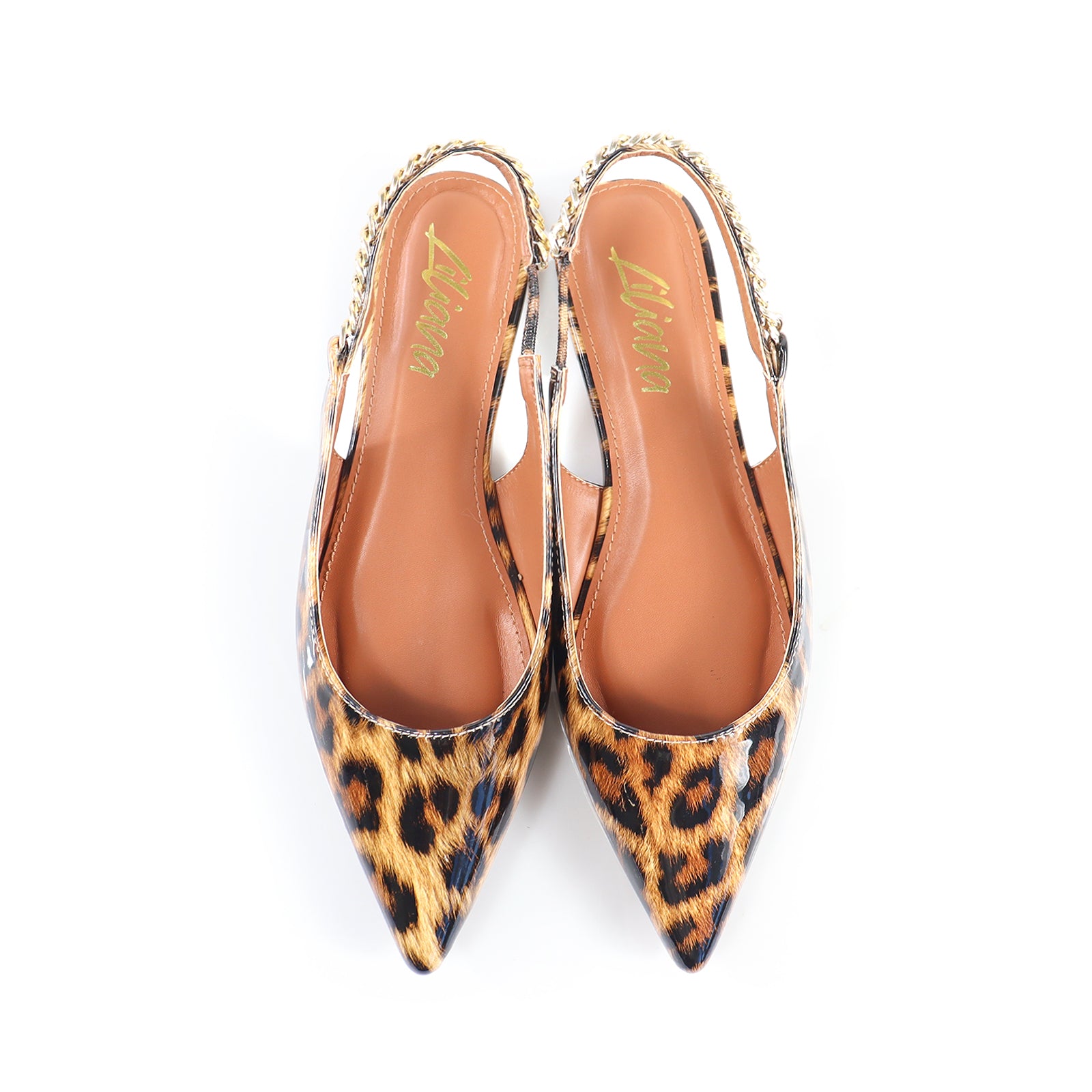 IVY-78 POINTED TOE  PATEND FLATS W/ CHAIN LEOPARD