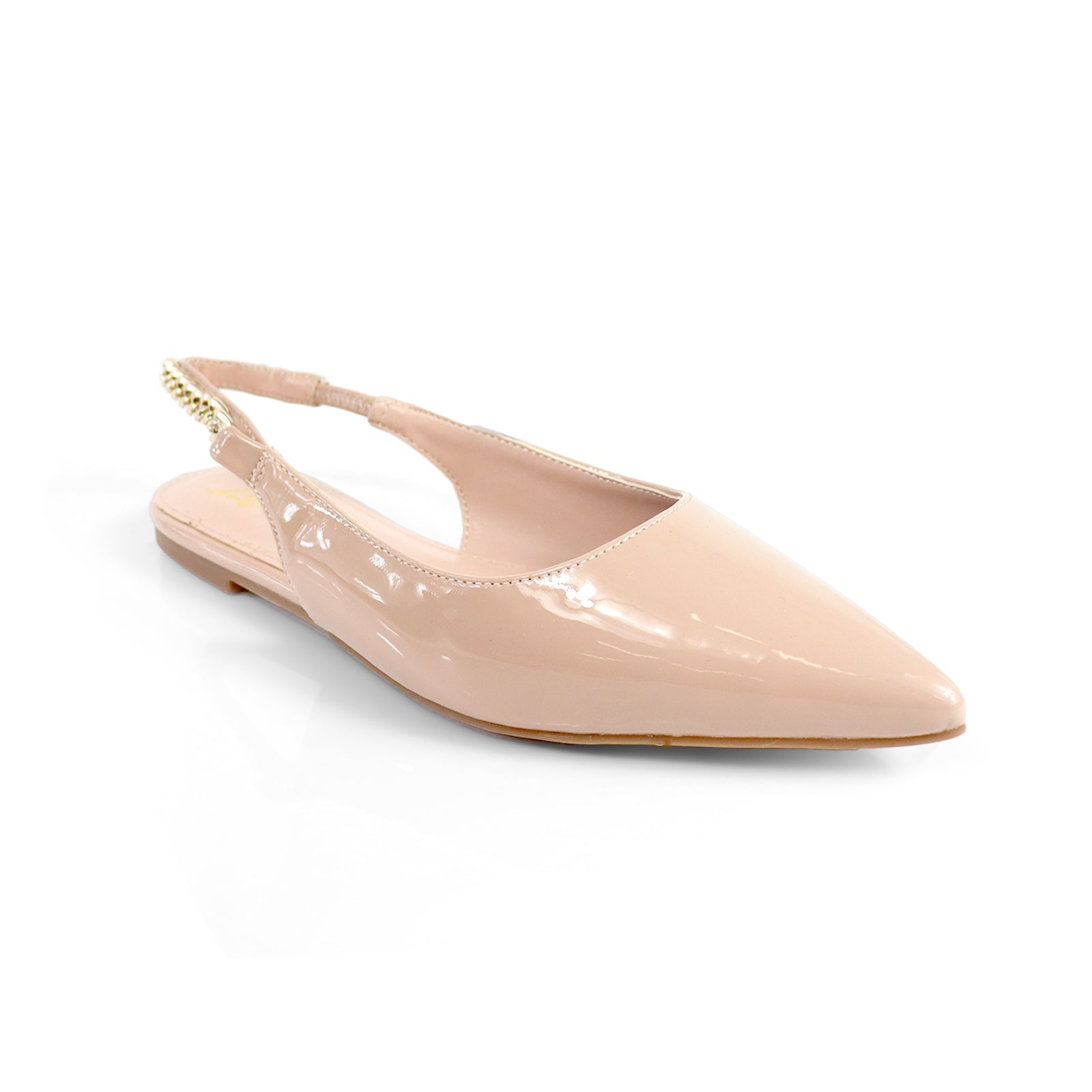IVY-78 POINTED TOE  PATEND FLATS W/ CHAIN NUDE