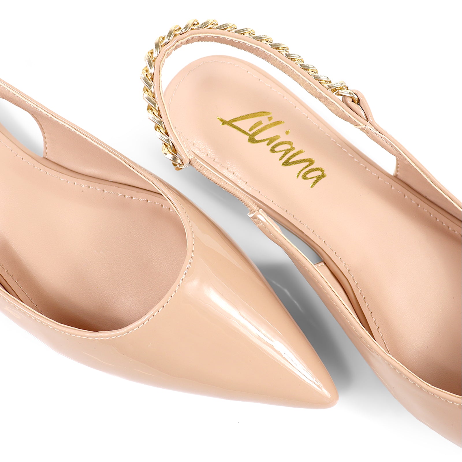 IVY-78 POINTED TOE  PATEND FLATS W/ CHAIN NUDE