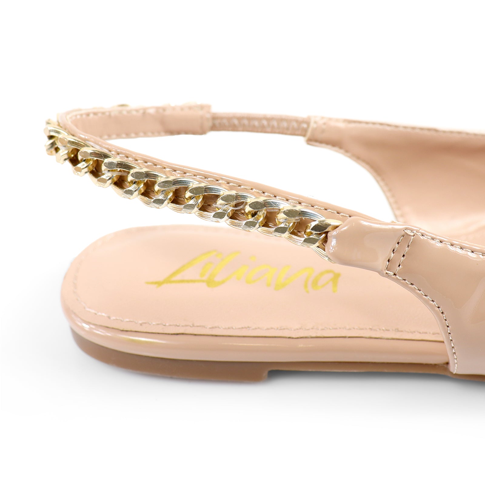 IVY-78 POINTED TOE  PATEND FLATS W/ CHAIN NUDE