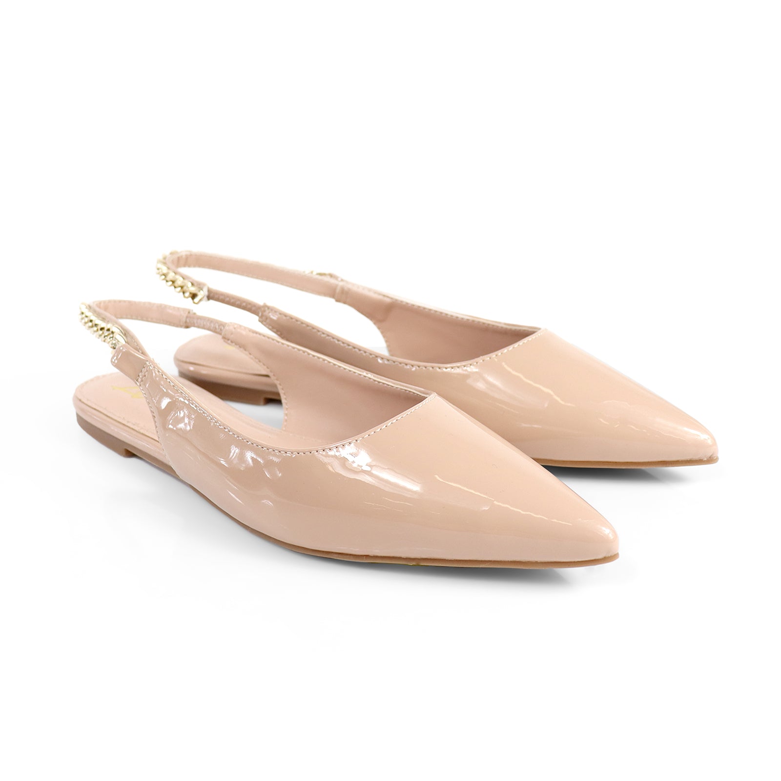 IVY-78 POINTED TOE  PATEND FLATS W/ CHAIN NUDE