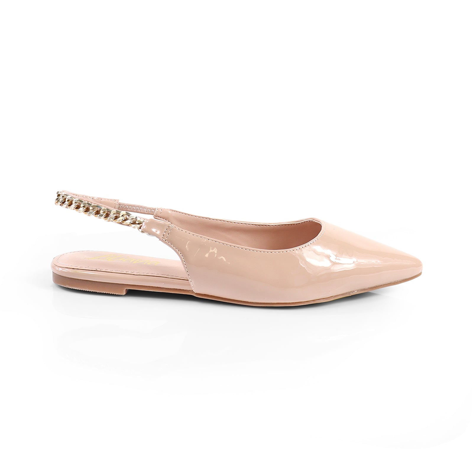 IVY-78 POINTED TOE  PATEND FLATS W/ CHAIN NUDE