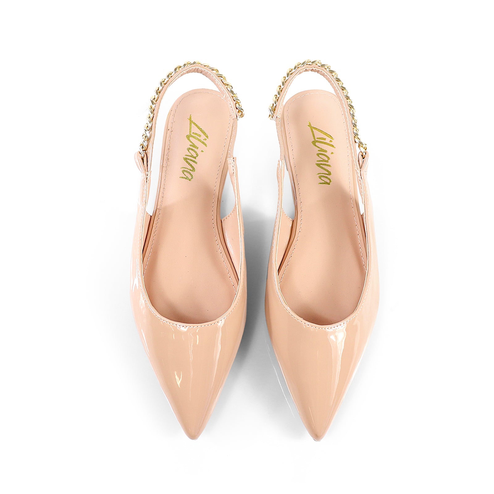 IVY-78 POINTED TOE  PATEND FLATS W/ CHAIN NUDE
