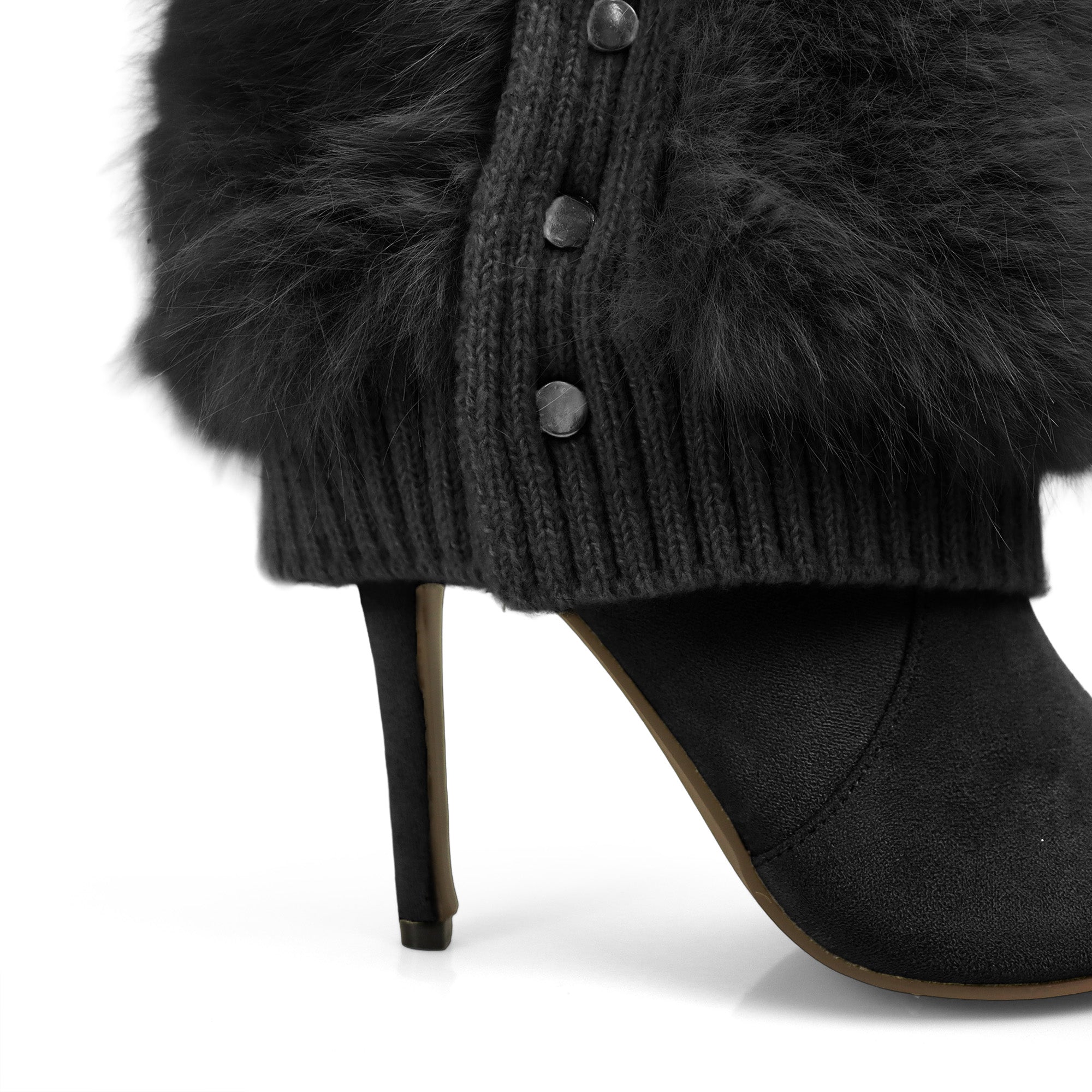 IZABELLA-1 POINTED TOE FOLDED KNIT BOOT W/ HEEL BLACK