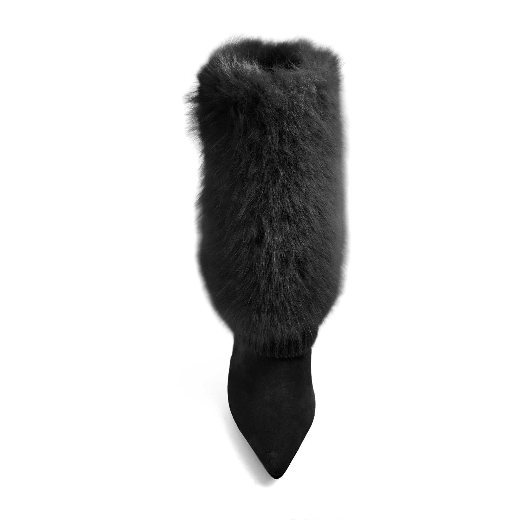 IZABELLA-1 POINTED TOE FOLDED KNIT BOOT W/ HEEL BLACK