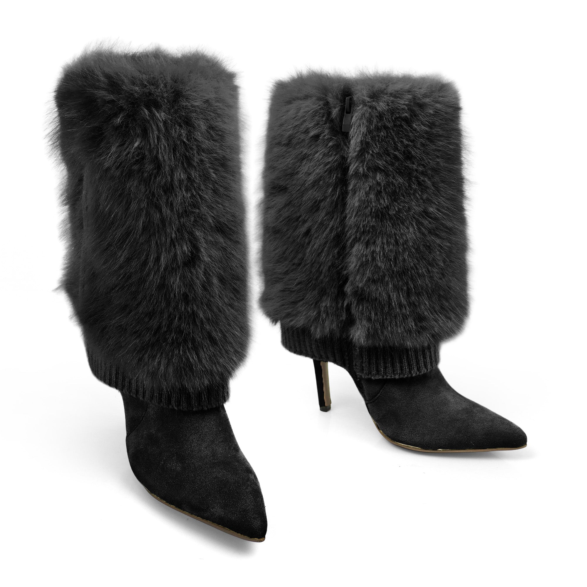 IZABELLA-1 POINTED TOE FOLDED KNIT BOOT W/ HEEL BLACK
