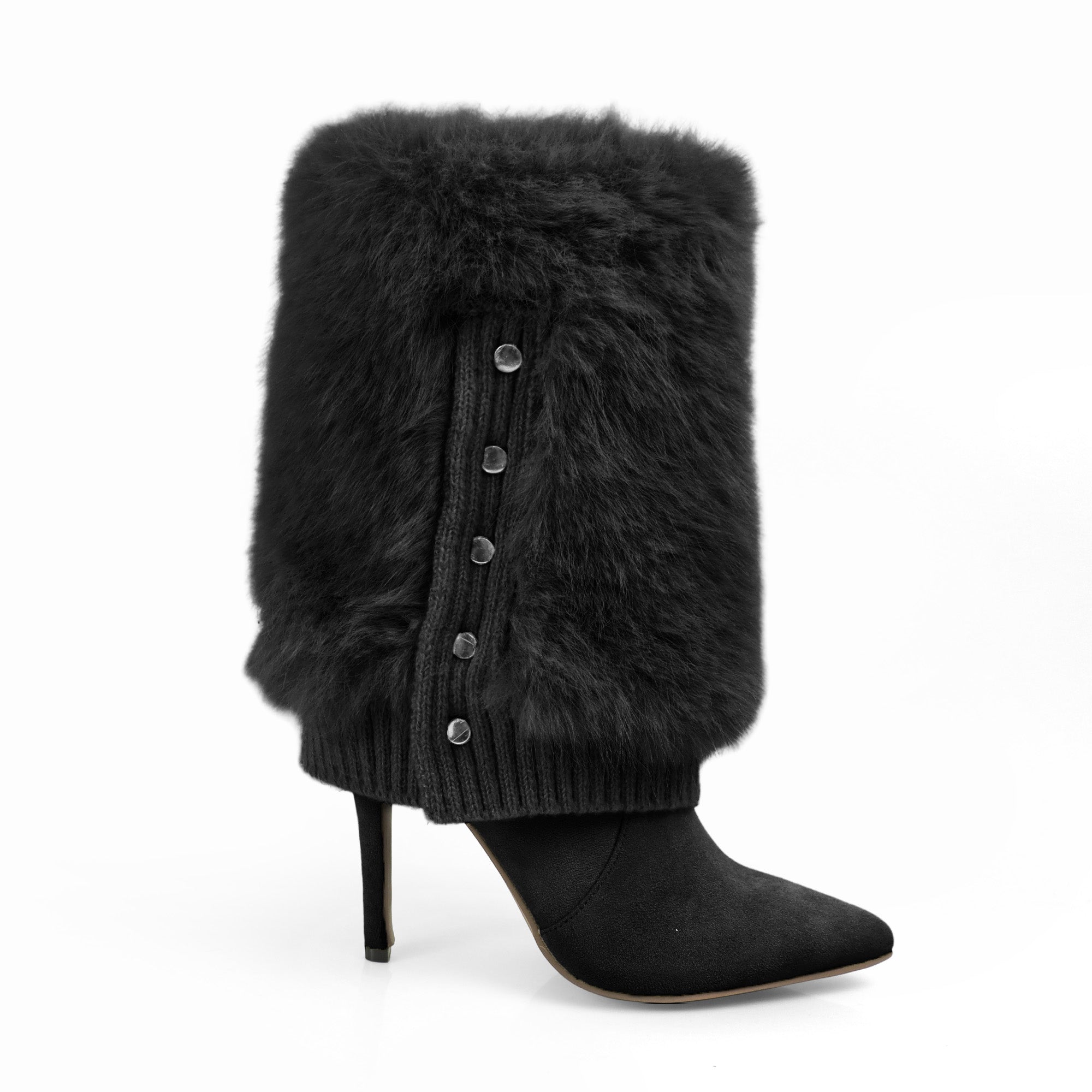 IZABELLA-1 POINTED TOE FOLDED KNIT BOOT W/ HEEL BLACK
