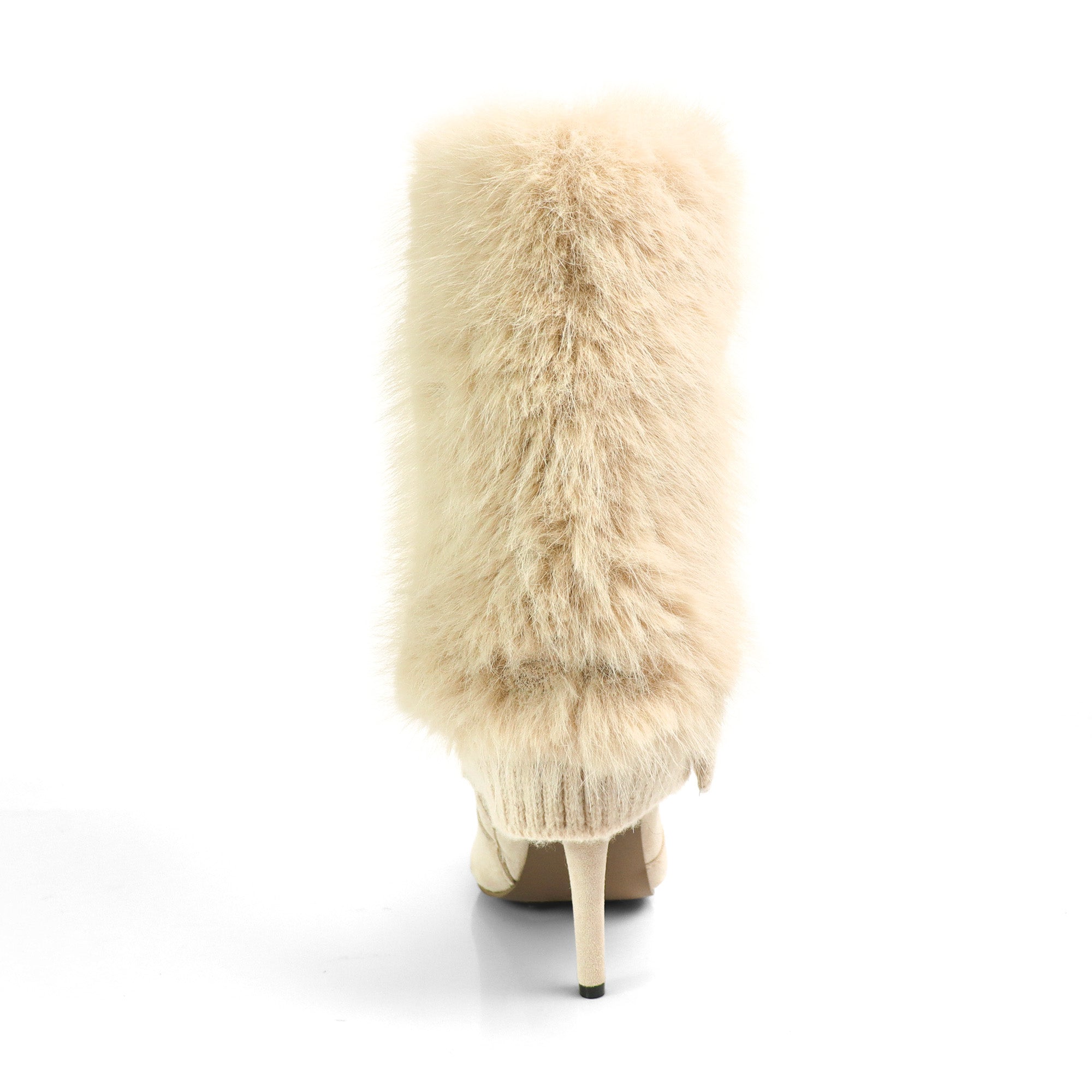 IZABELLA-1 POINTED TOE FOLDED KNIT BOOT W/ HEEL CREAM