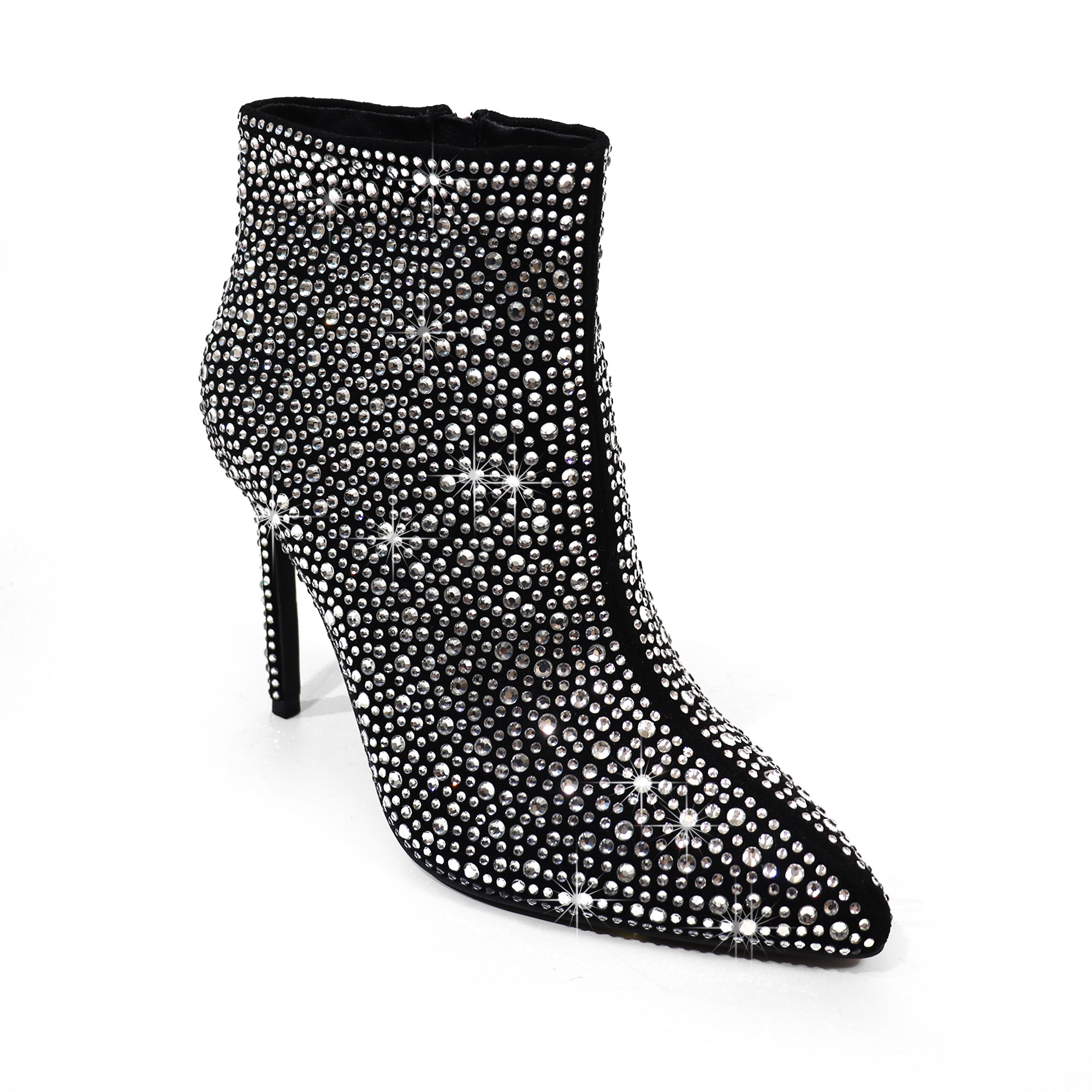 IZARA-1 POINTED TOE TINY RHINESTONE BOOTIE BLACK/SILVER