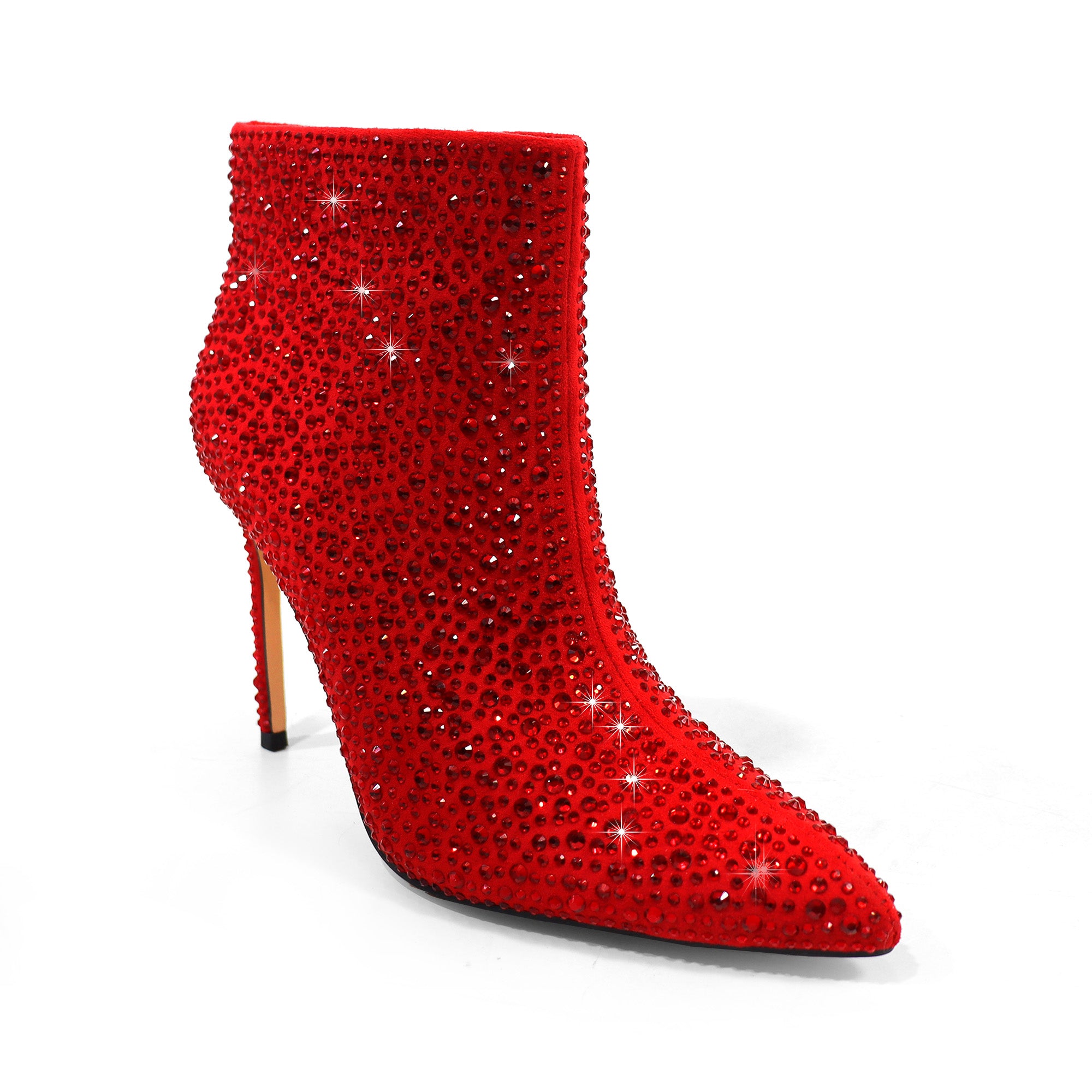 IZARA-1 POINTED TOE TINY RHINESTONE BOOTIE RED