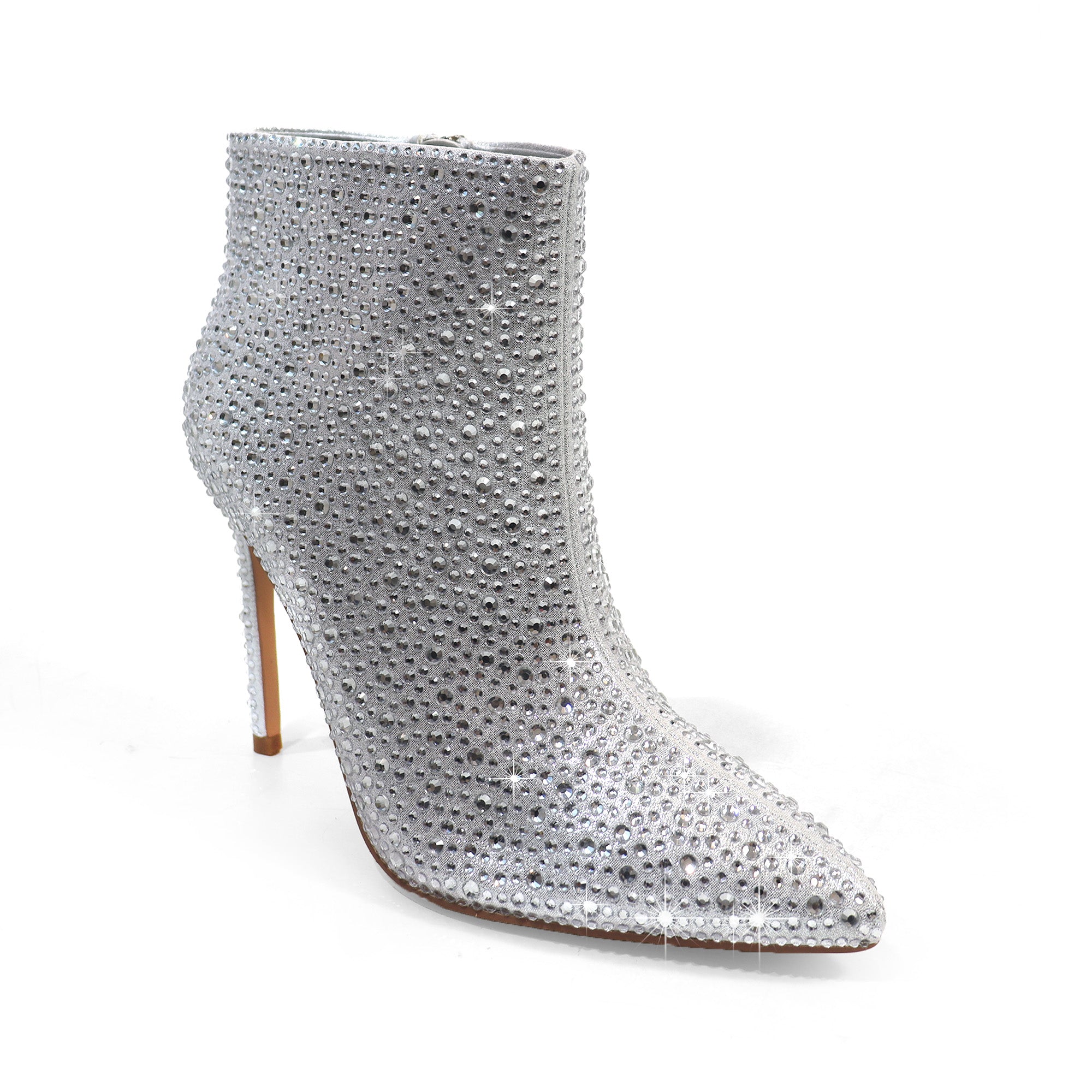 IZARA-1 POINTED TOE TINY RHINESTONE BOOTIE SILVER
