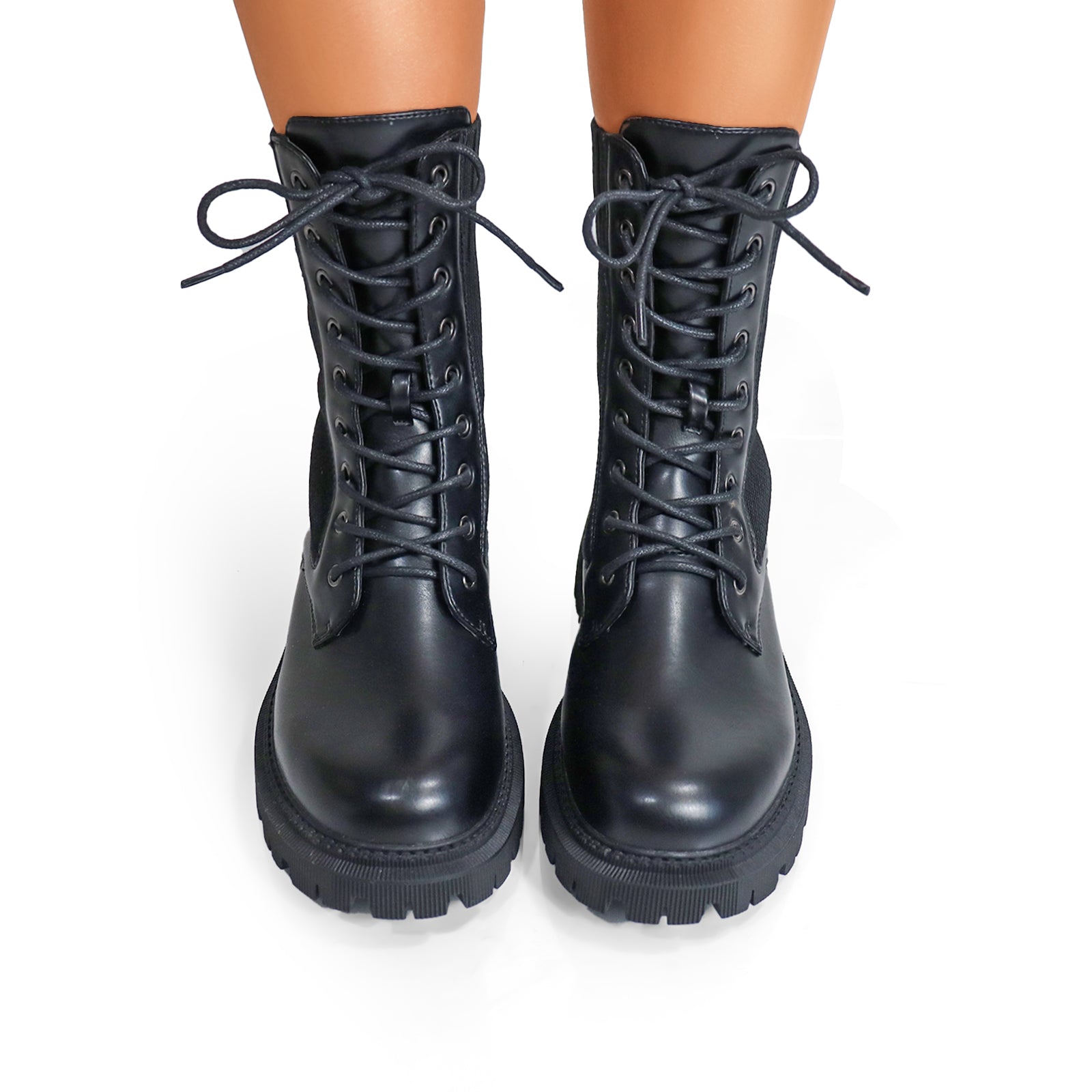 JACK-1 LACE UP KNITTED CHUNCKY PLATFORM LUG SOLE BOOTI BLACK