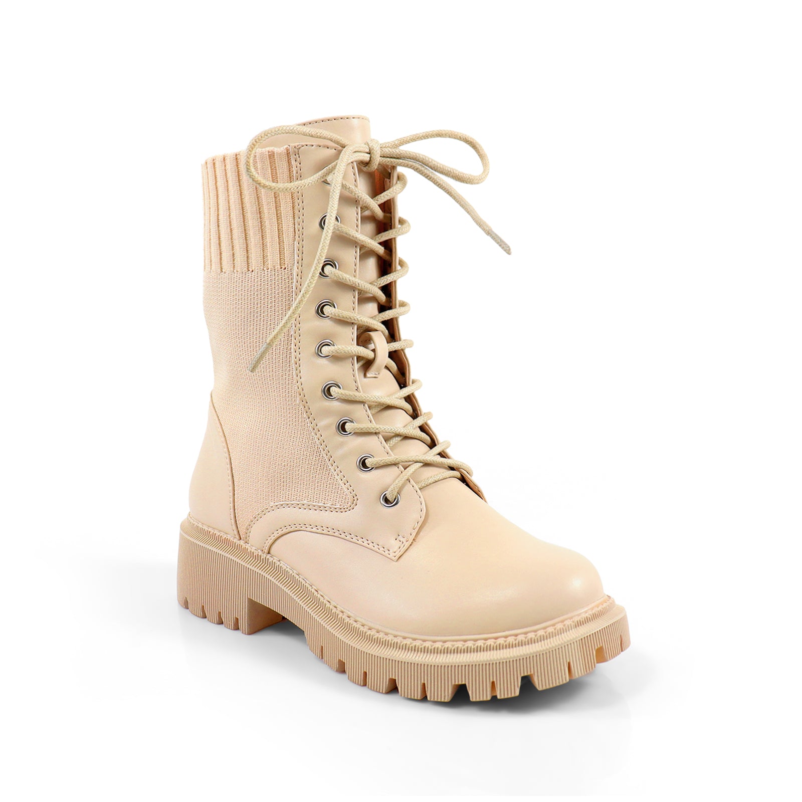 JACK-1 LACE UP KNITTED CHUNCKY PLATFORM LUG SOLE BOOTI CHOCOLATE CREAM
