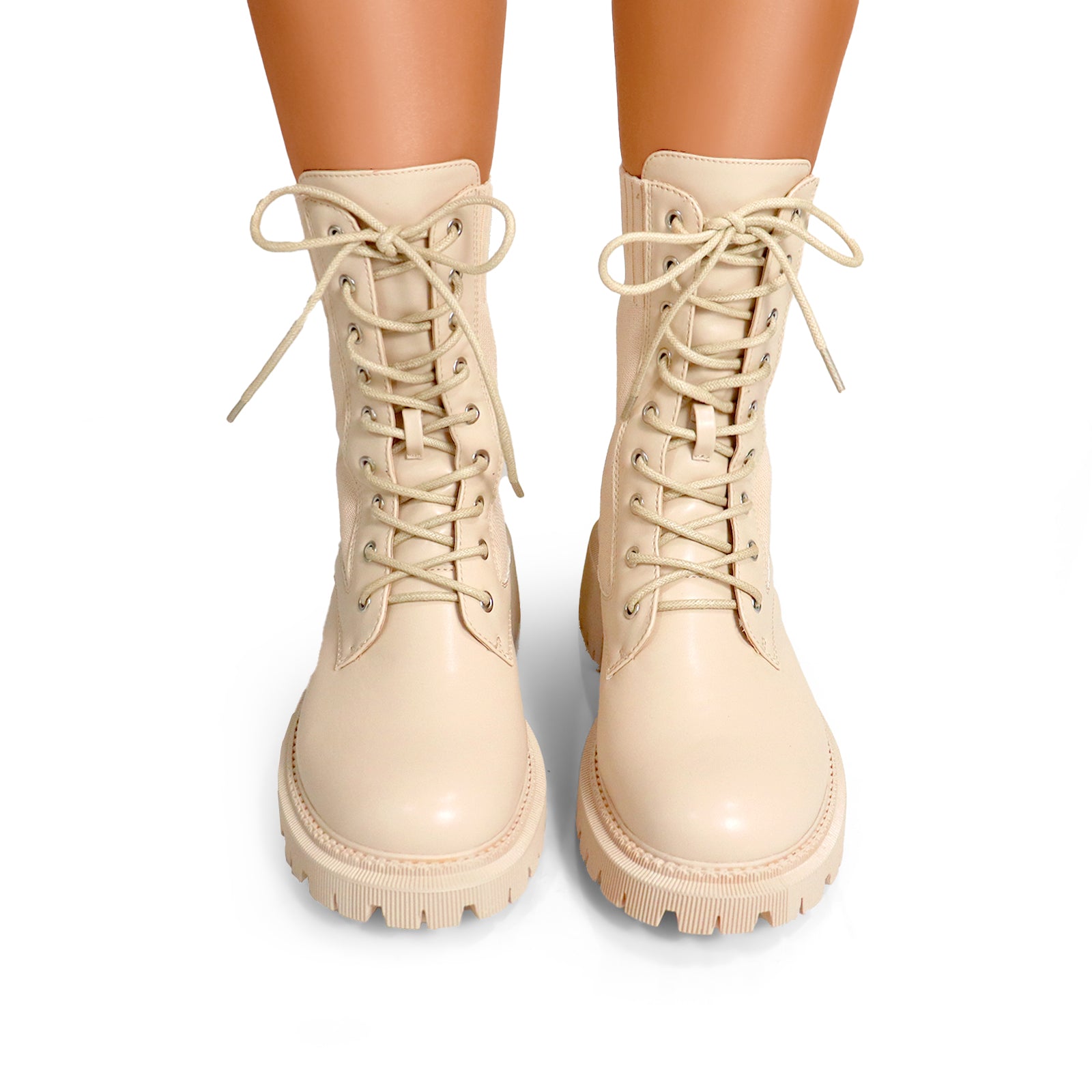JACK-1 LACE UP KNITTED CHUNCKY PLATFORM LUG SOLE BOOTI CHOCOLATE CREAM