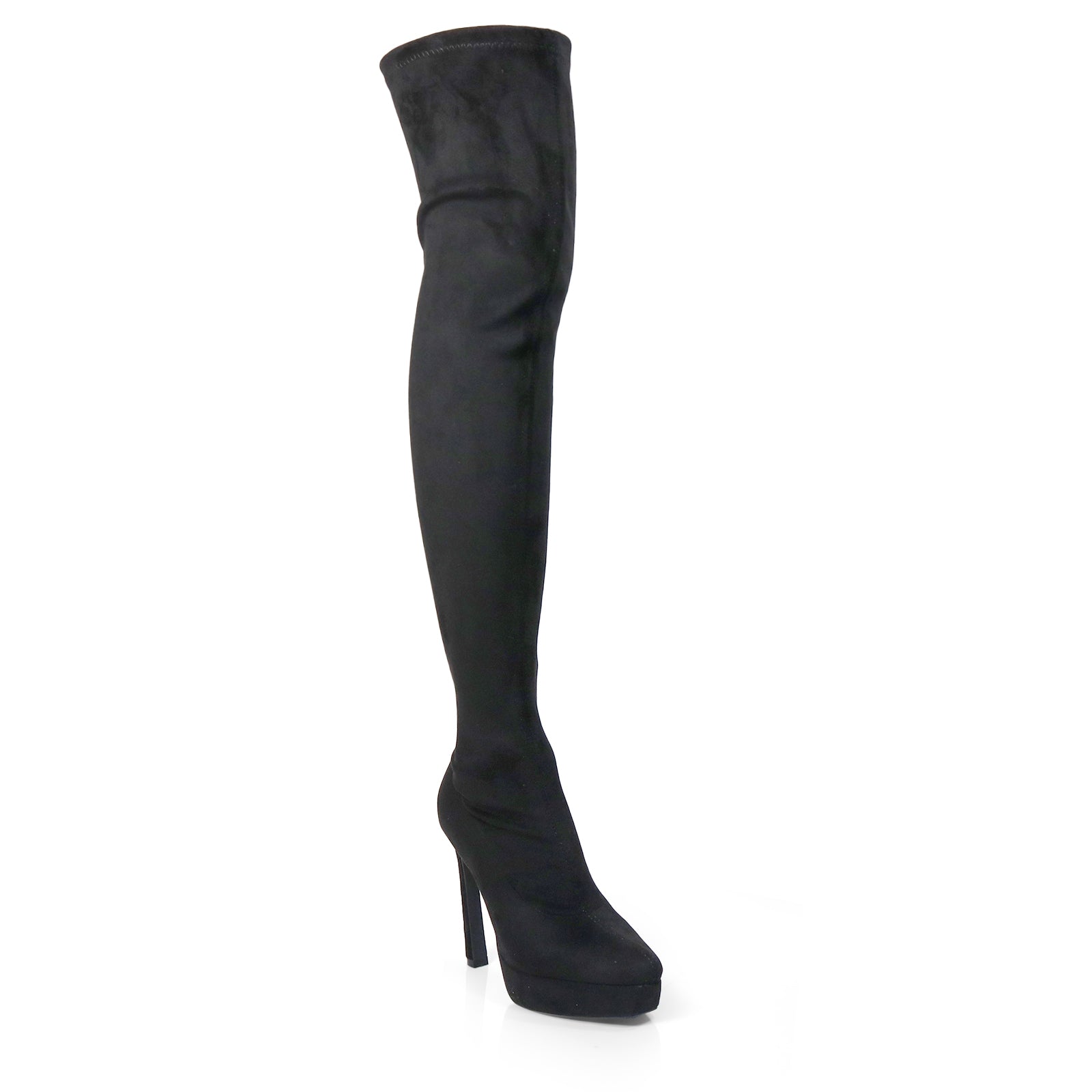 JADORE-1 POINTED TOE STRETCHY OVERKNEE HIGH BOOTS BLACK SUEDE