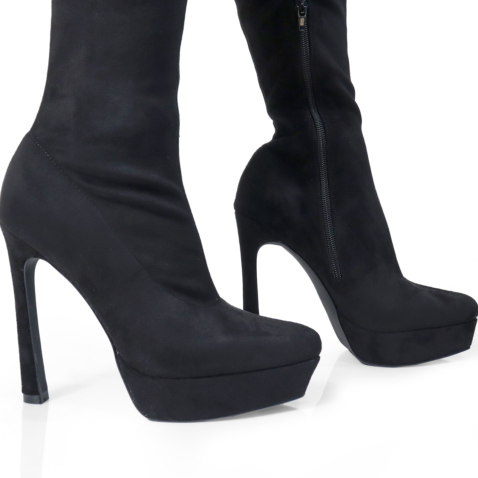 JADORE-1 POINTED TOE STRETCHY OVERKNEE HIGH BOOTS BLACK SUEDE