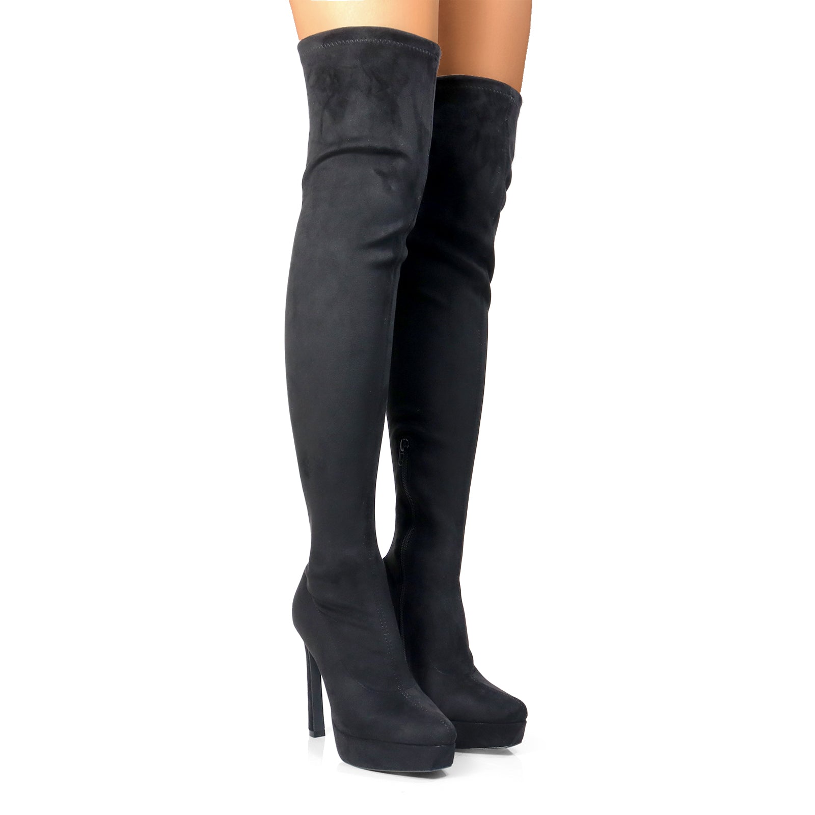 JADORE-1 POINTED TOE STRETCHY OVERKNEE HIGH BOOTS BLACK SUEDE