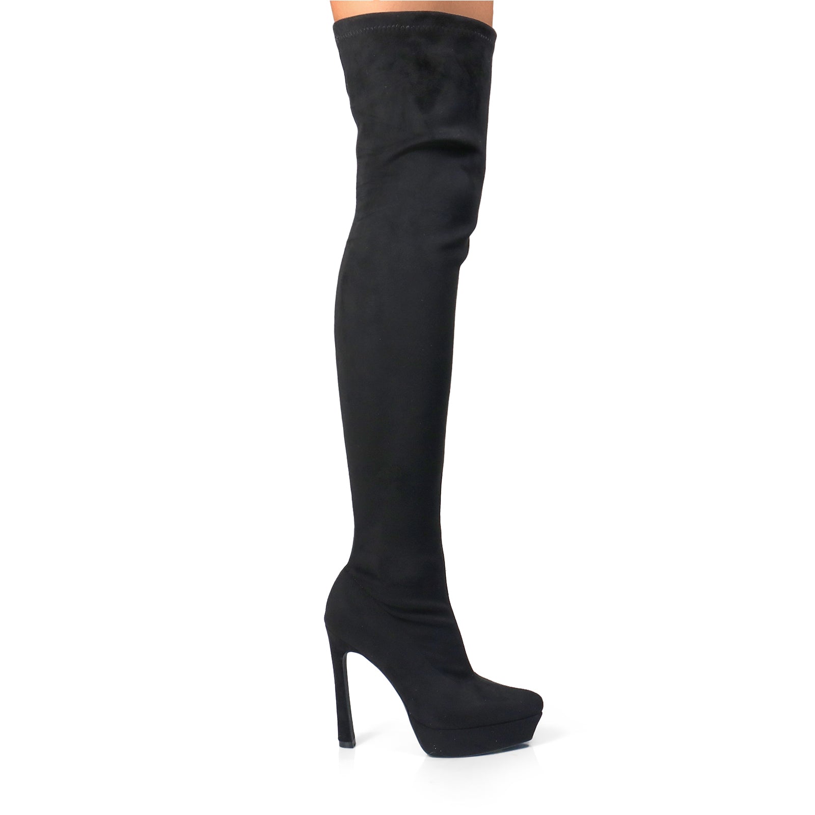 JADORE-1 POINTED TOE STRETCHY OVERKNEE HIGH BOOTS BLACK SUEDE