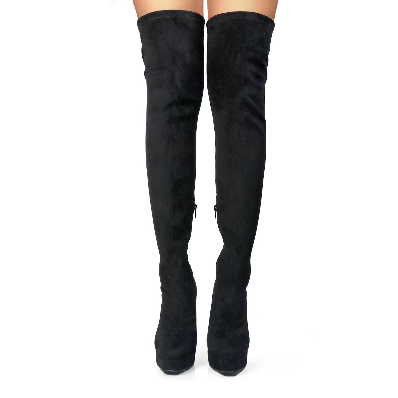 JADORE-1 POINTED TOE STRETCHY OVERKNEE HIGH BOOTS BLACK SUEDE
