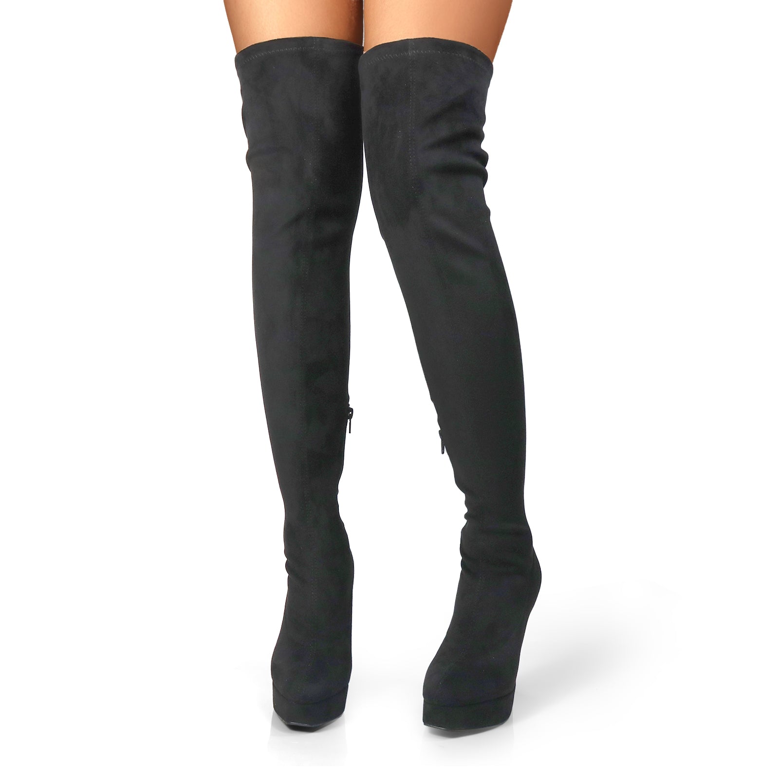 JADORE-1 POINTED TOE STRETCHY OVERKNEE HIGH BOOTS BLACK SUEDE