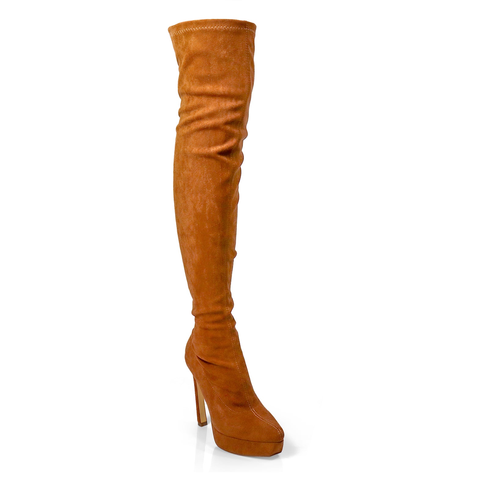 JADORE-1 POINTED TOE STRETCHY OVERKNEE HIGH BOOTS CHESTNUT SUEDE