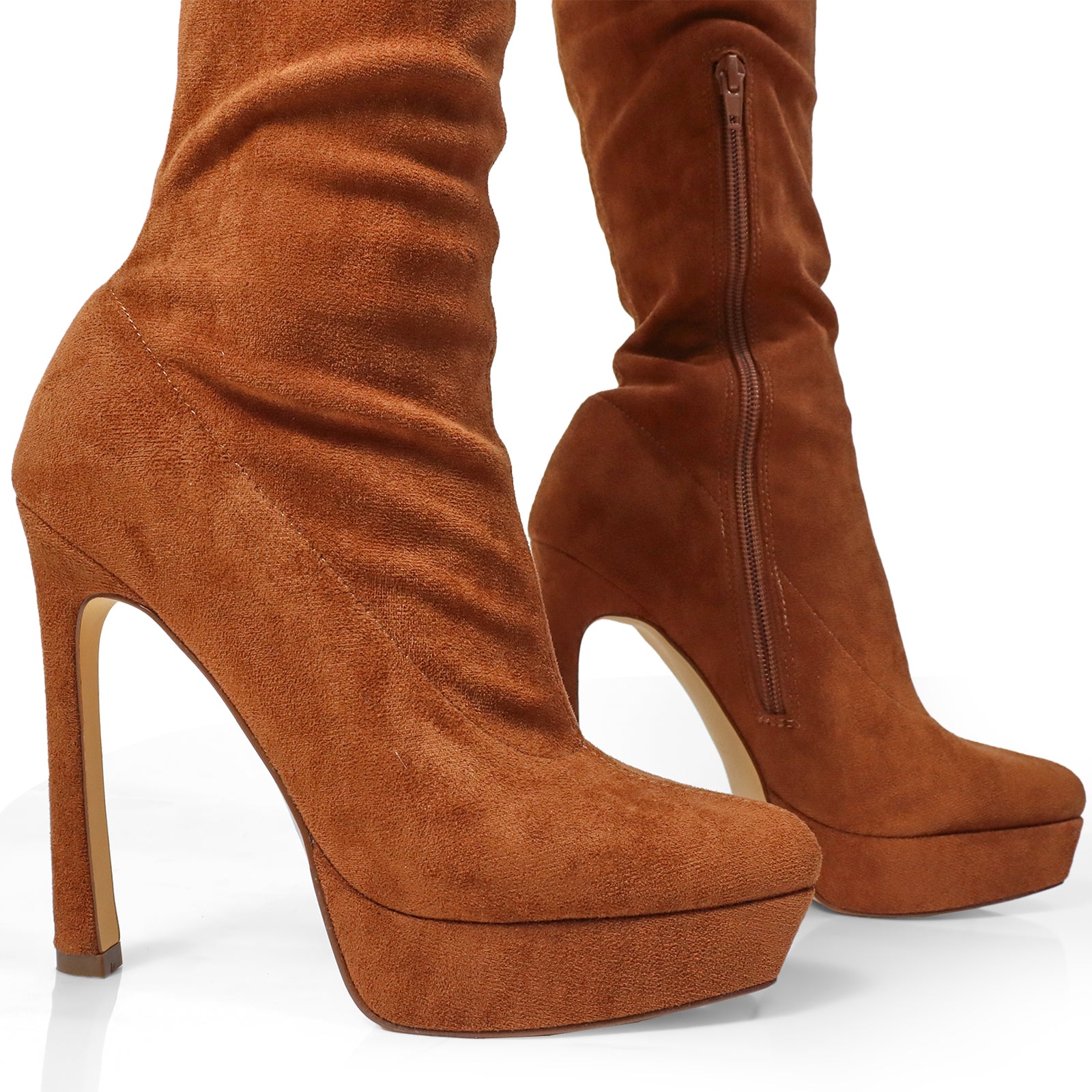 JADORE-1 POINTED TOE STRETCHY OVERKNEE HIGH BOOTS CHESTNUT SUEDE