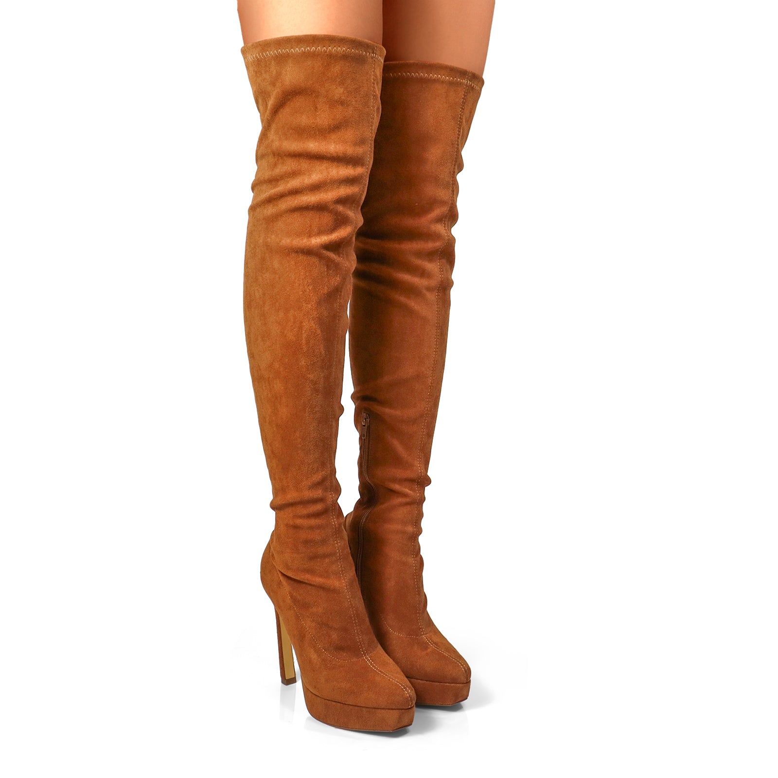 JADORE-1 POINTED TOE STRETCHY OVERKNEE HIGH BOOTS CHESTNUT SUEDE