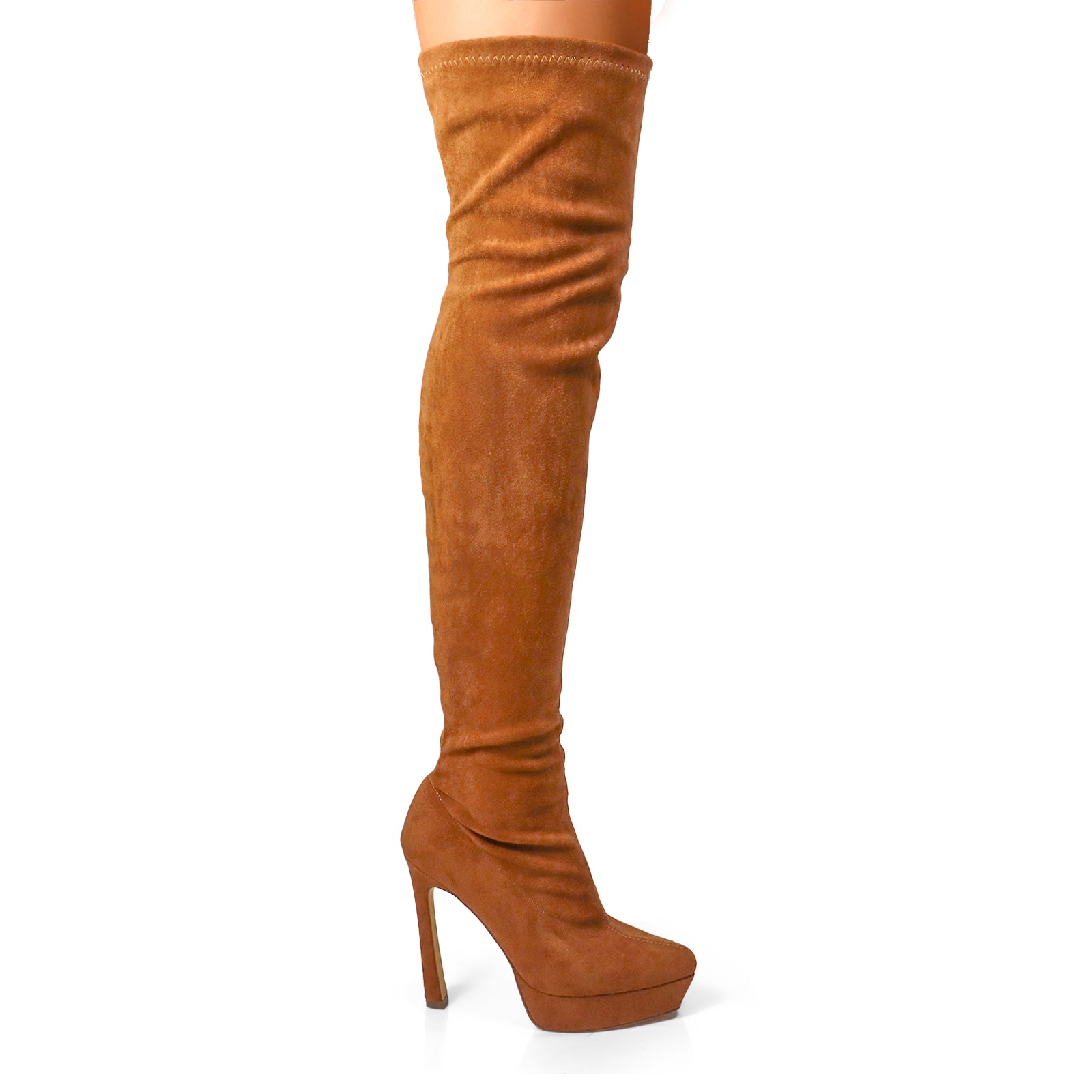 JADORE-1 POINTED TOE STRETCHY OVERKNEE HIGH BOOTS CHESTNUT SUEDE