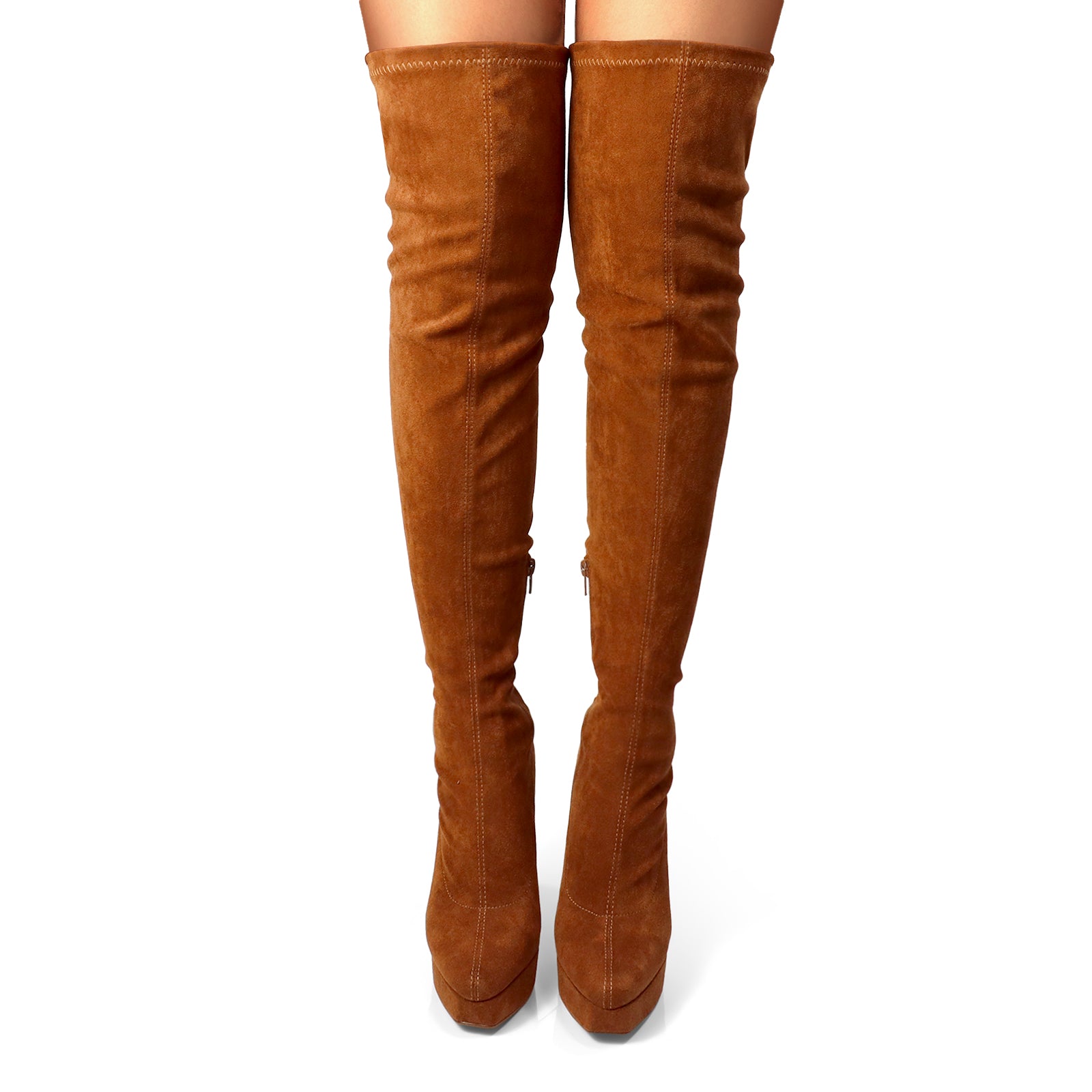 JADORE-1 POINTED TOE STRETCHY OVERKNEE HIGH BOOTS CHESTNUT SUEDE
