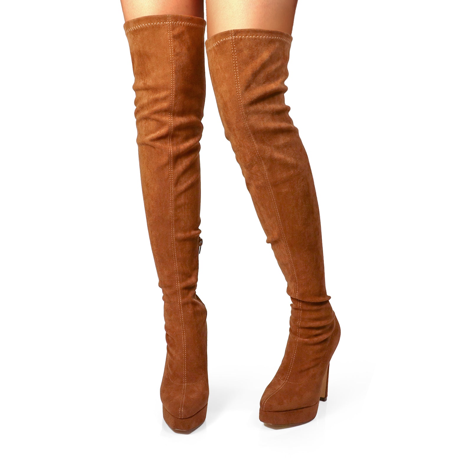 JADORE-1 POINTED TOE STRETCHY OVERKNEE HIGH BOOTS CHESTNUT SUEDE