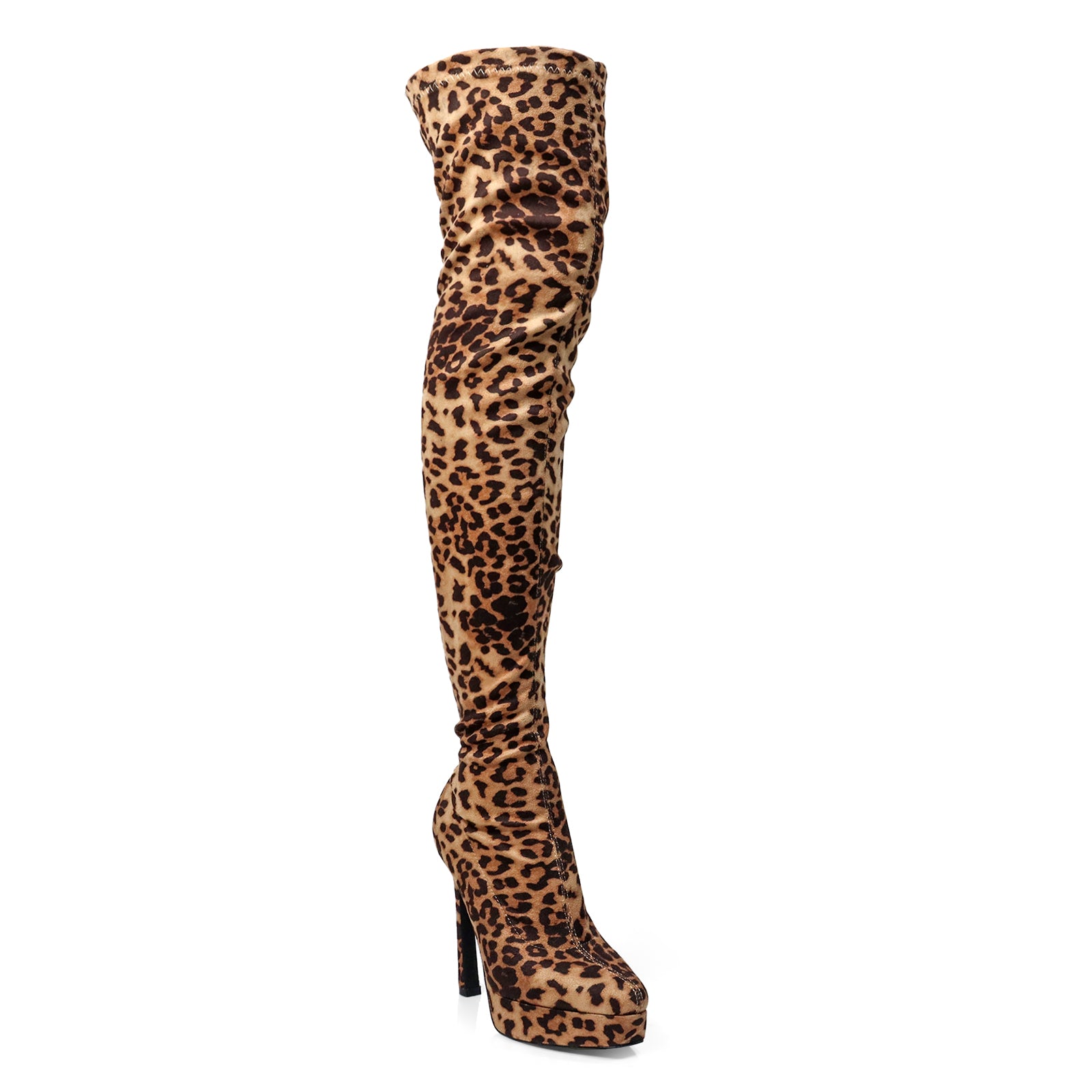 JADORE-1 POINTED TOE STRETCHY OVERKNEE HIGH BOOTS LEOPARD